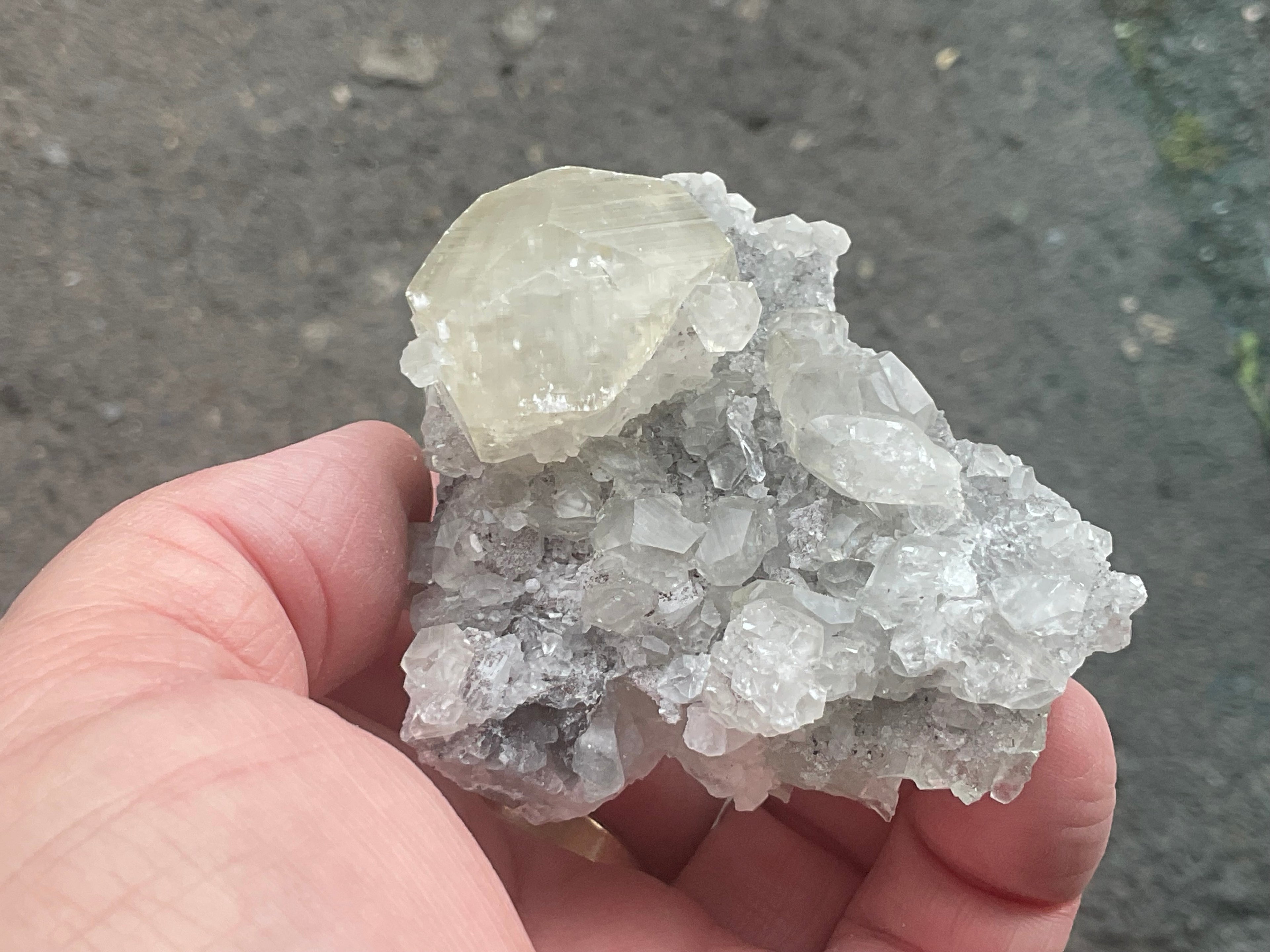 168g Large Diamond Calcite on Quartz Matrix Specimen 2B from Fujian, China