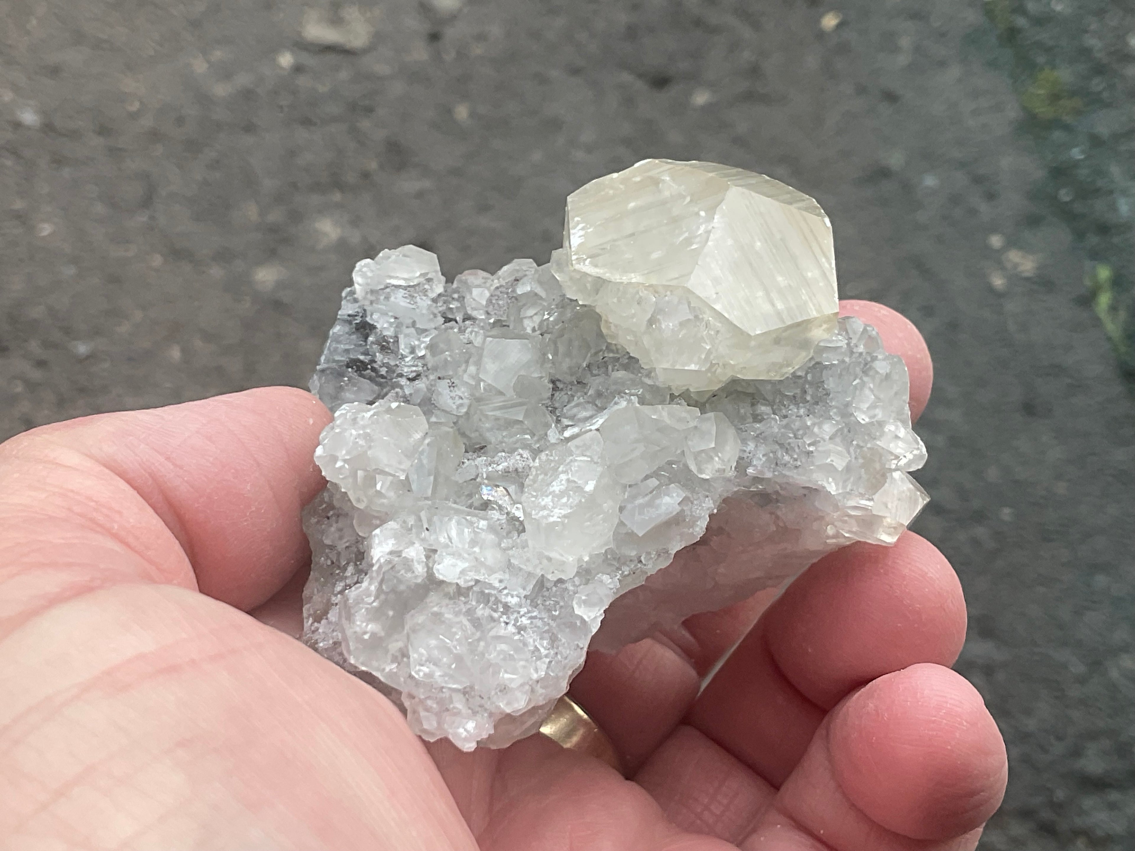 168g Large Diamond Calcite on Quartz Matrix Specimen 2B from Fujian, China