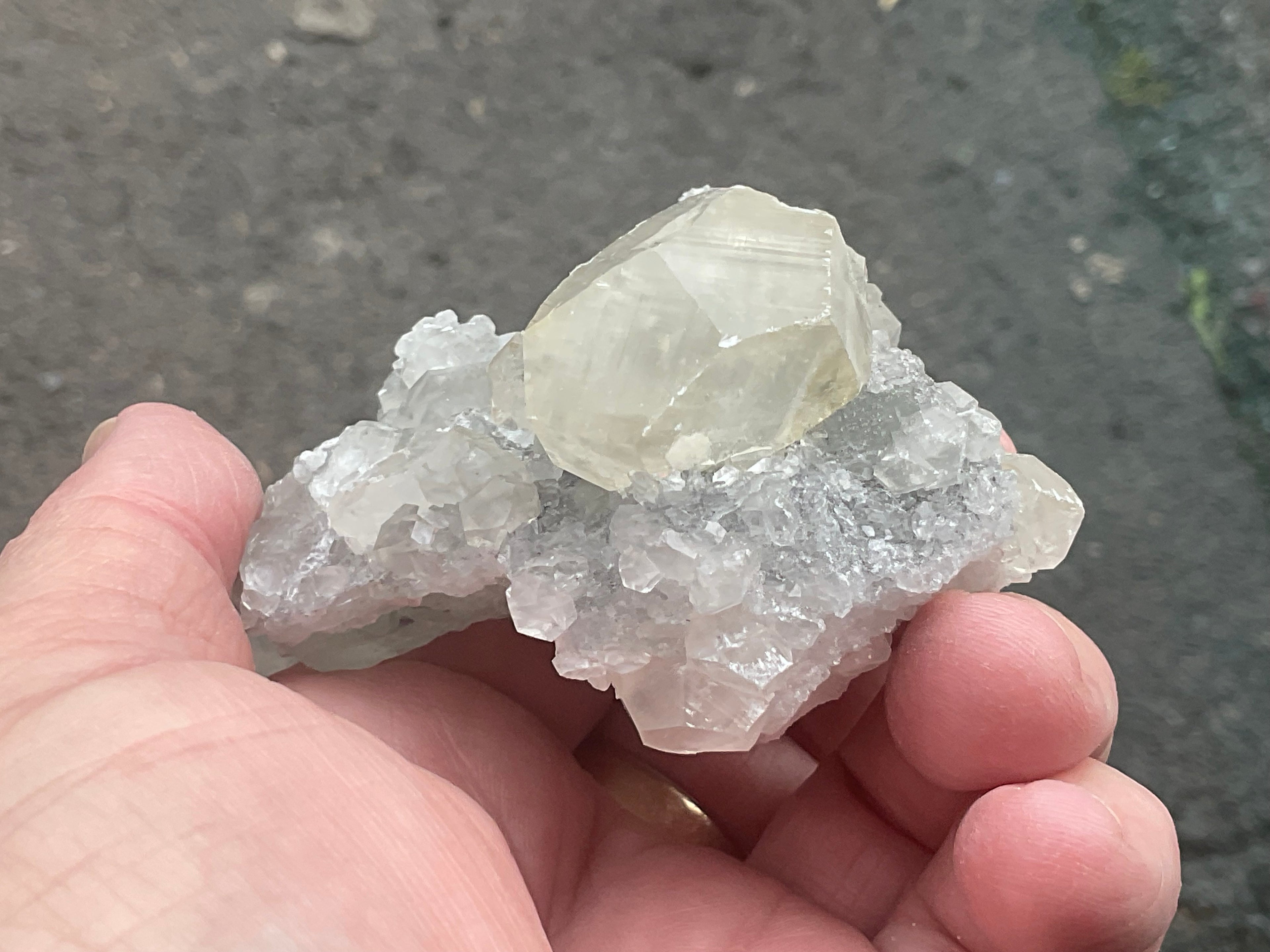 168g Large Diamond Calcite on Quartz Matrix Specimen 2B from Fujian, China