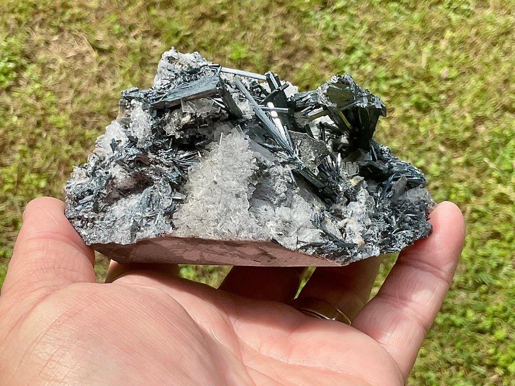 576g Stibnite with White Baryte Specimen