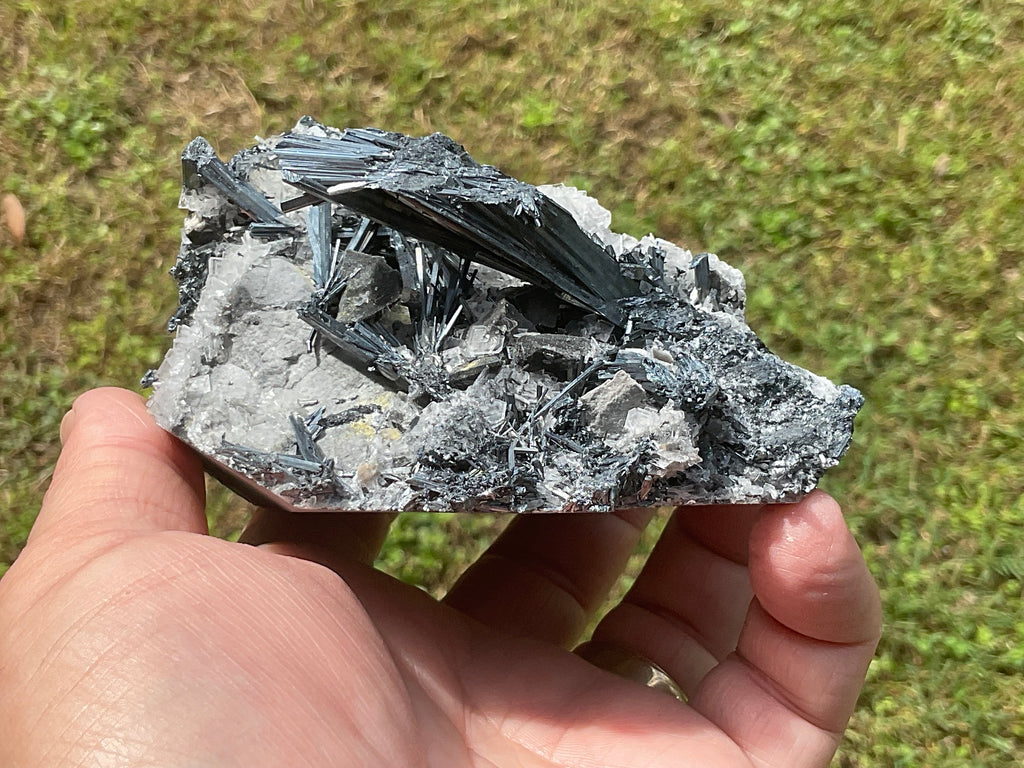 576g Stibnite with White Baryte Specimen