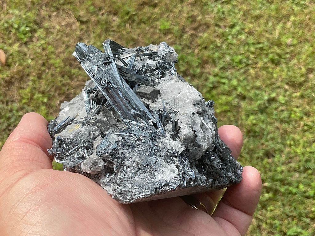 576g Stibnite with White Baryte Specimen
