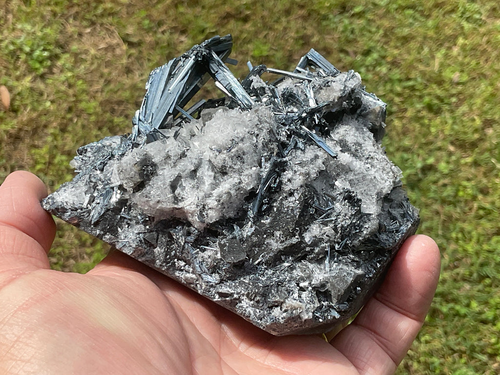 576g Stibnite with White Baryte Specimen