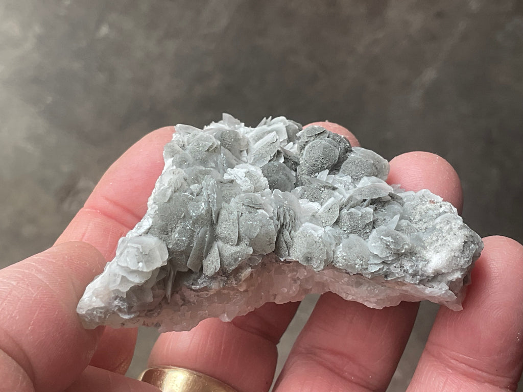 90g Schistose Calcite on Hematite/Goethite Spotted Quartz Cluster 2A