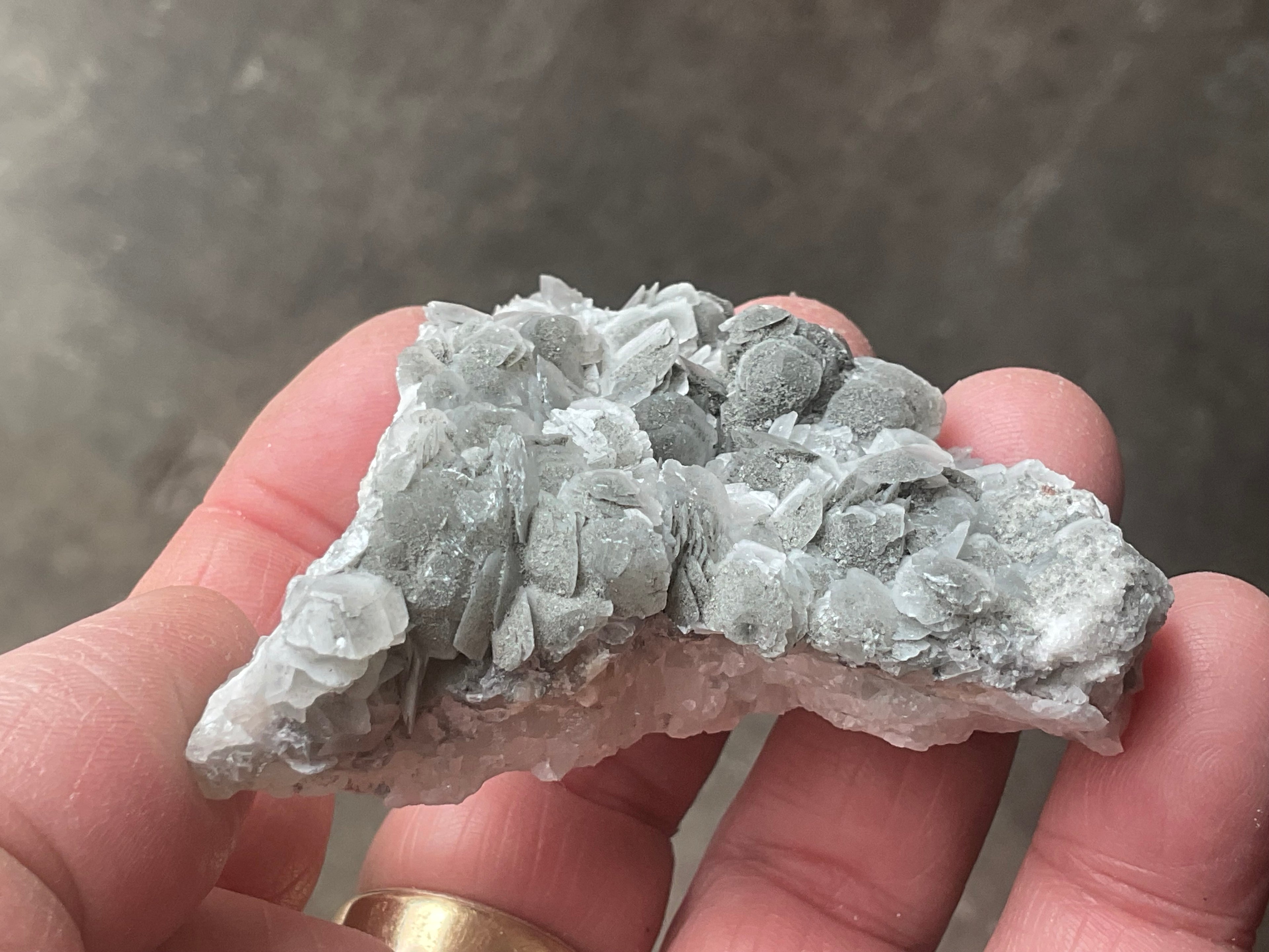 90g Schistose Calcite on Hematite/Goethite Spotted Quartz Cluster 2A