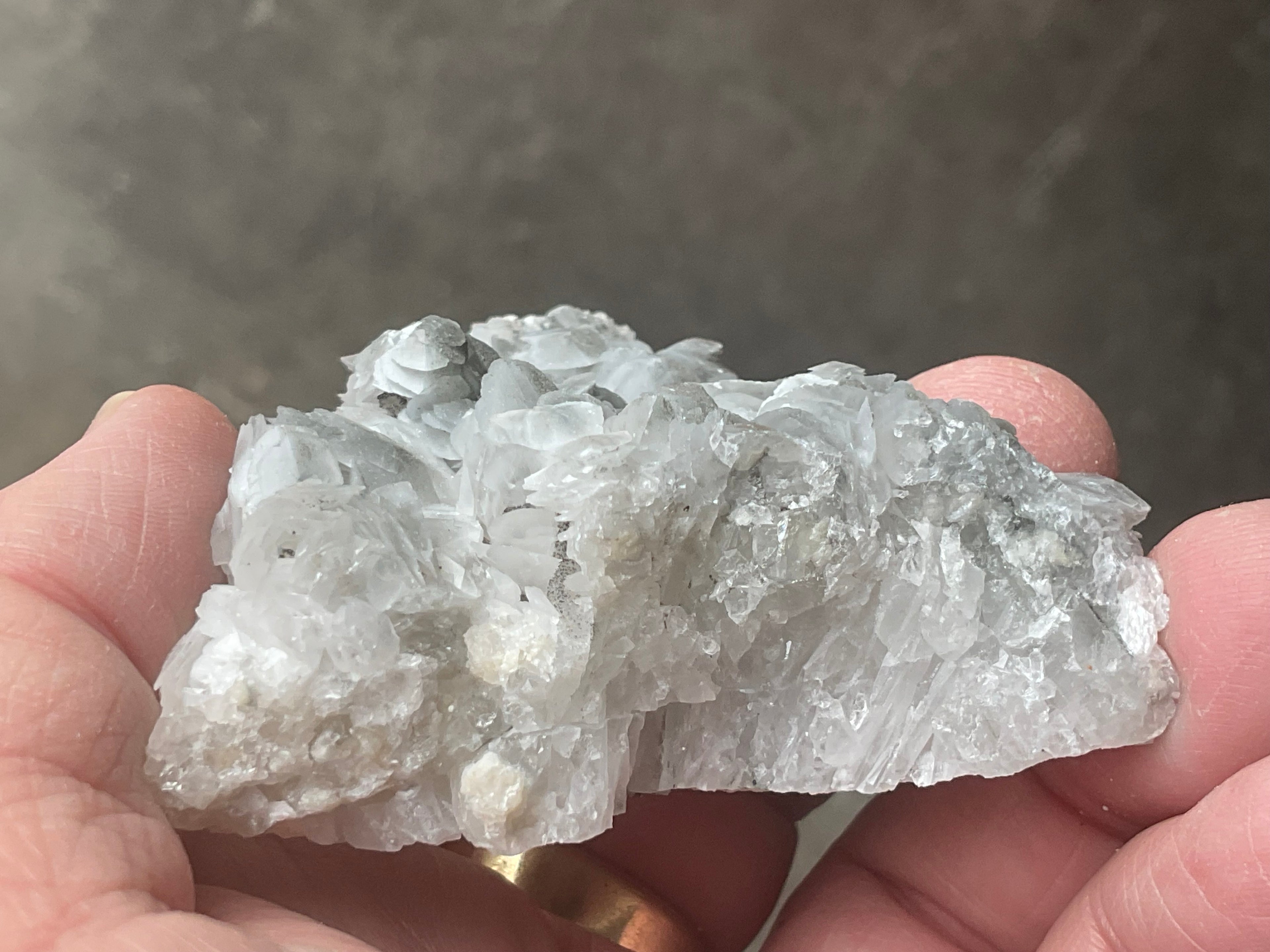 90g Schistose Calcite on Hematite/Goethite Spotted Quartz Cluster 2A