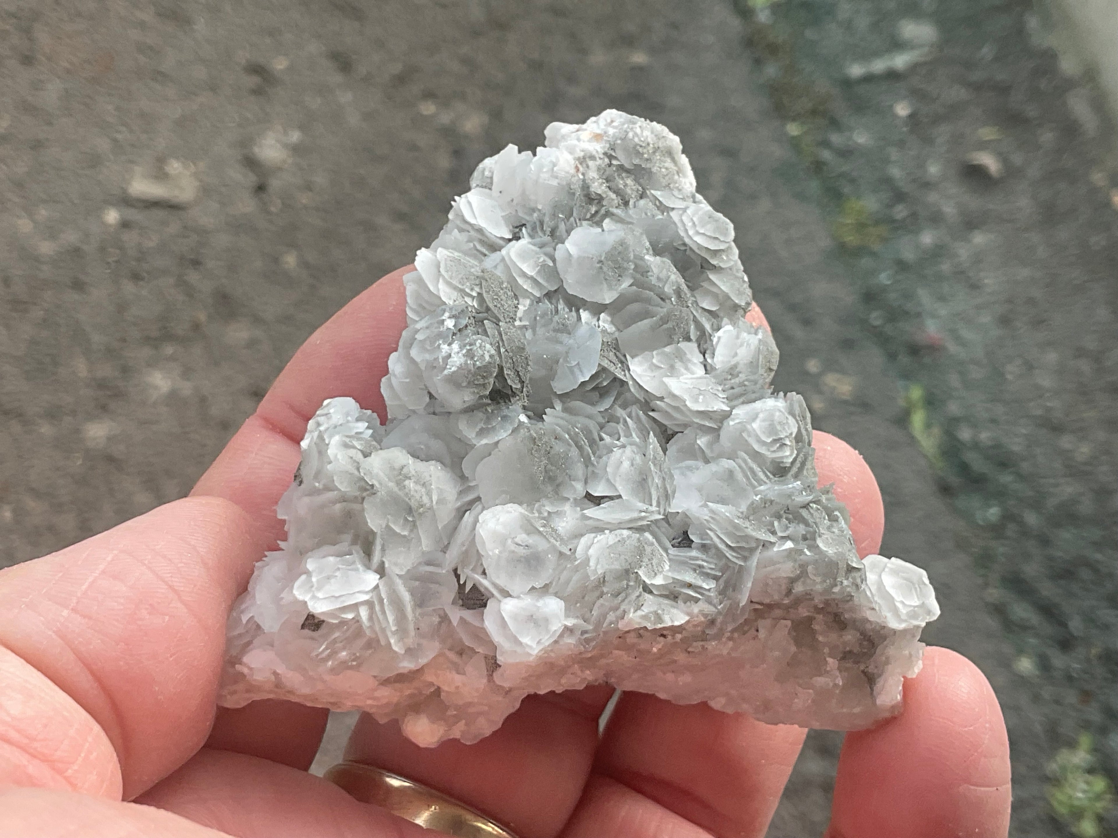 90g Schistose Calcite on Hematite/Goethite Spotted Quartz Cluster 2A