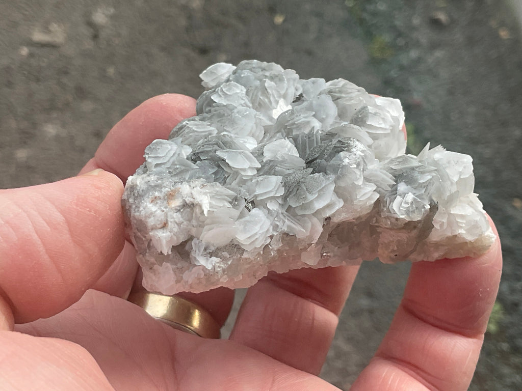 90g Schistose Calcite on Hematite/Goethite Spotted Quartz Cluster 2A