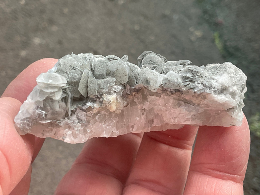 90g Schistose Calcite on Hematite/Goethite Spotted Quartz Cluster 2A