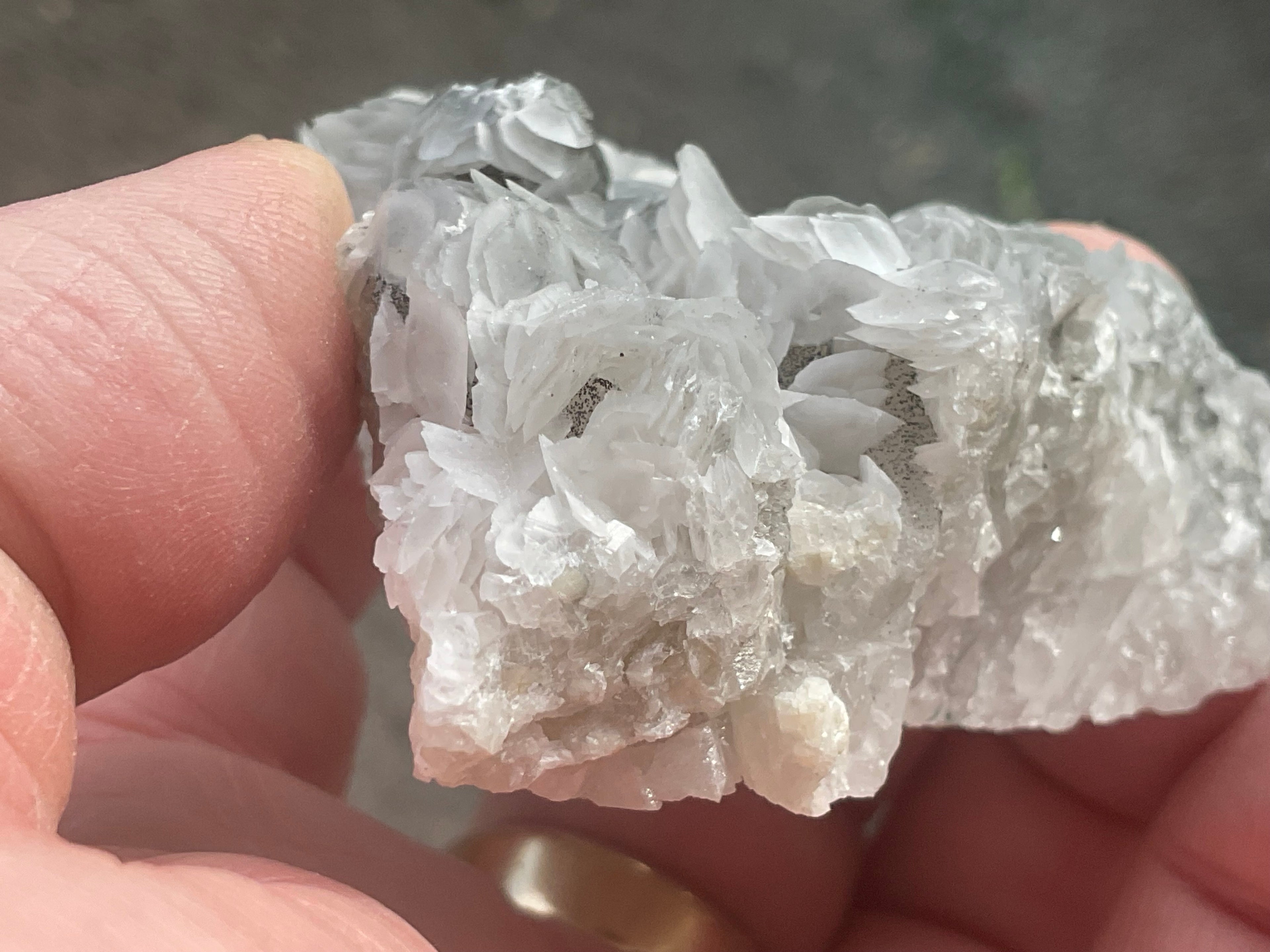 90g Schistose Calcite on Hematite/Goethite Spotted Quartz Cluster 2A