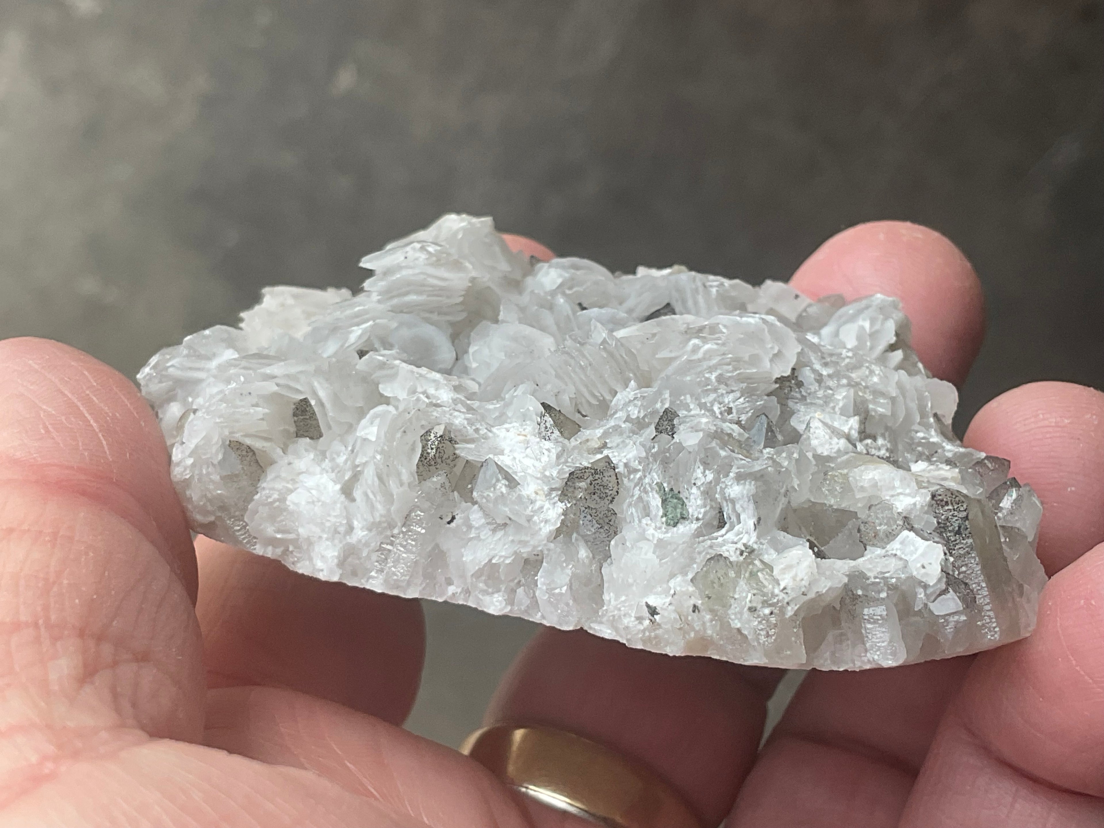 114g Schistose Calcite on Hematite/Goethite Spotted Quartz Cluster 2C