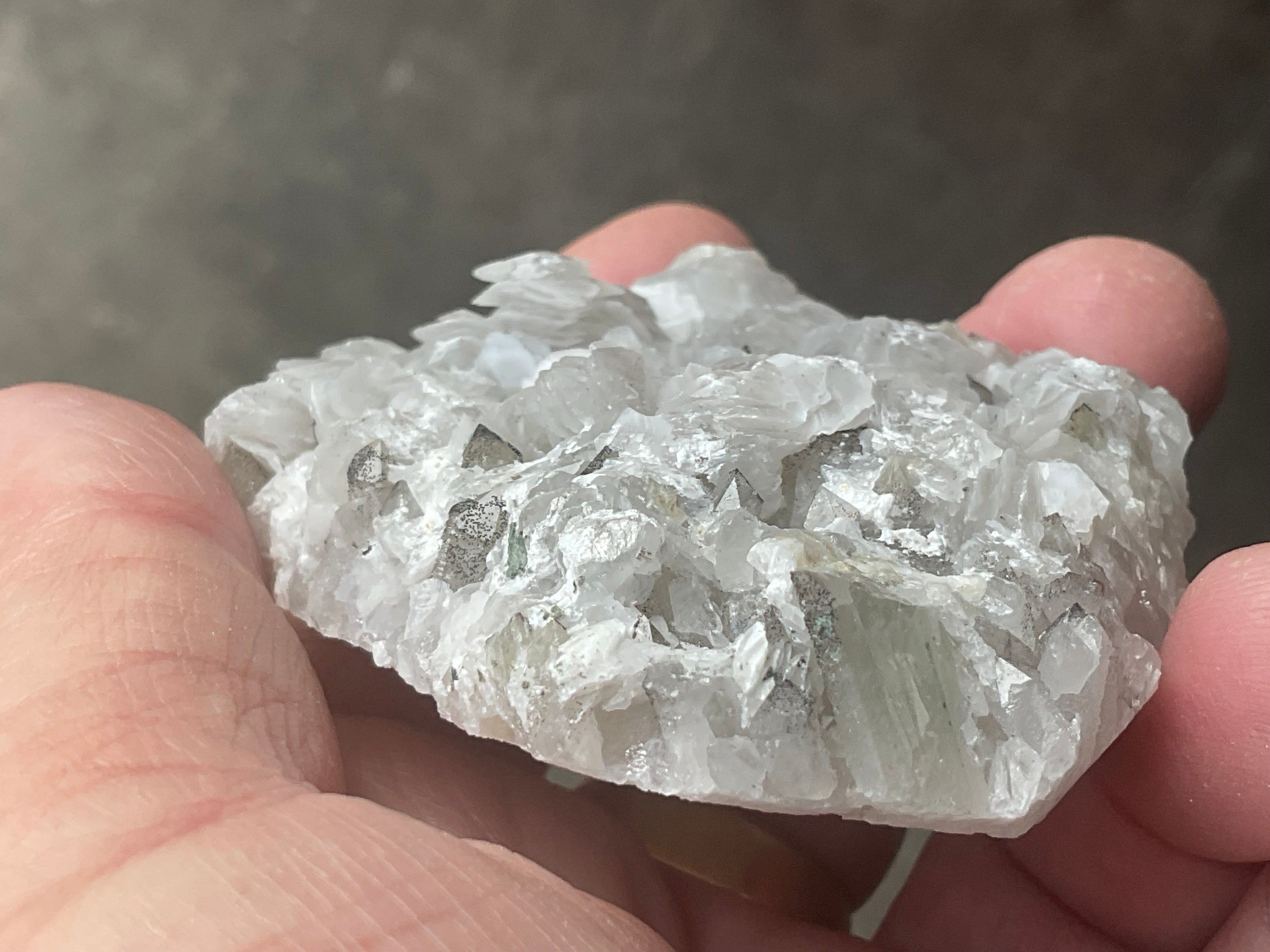 114g Schistose Calcite on Hematite/Goethite Spotted Quartz Cluster 2C