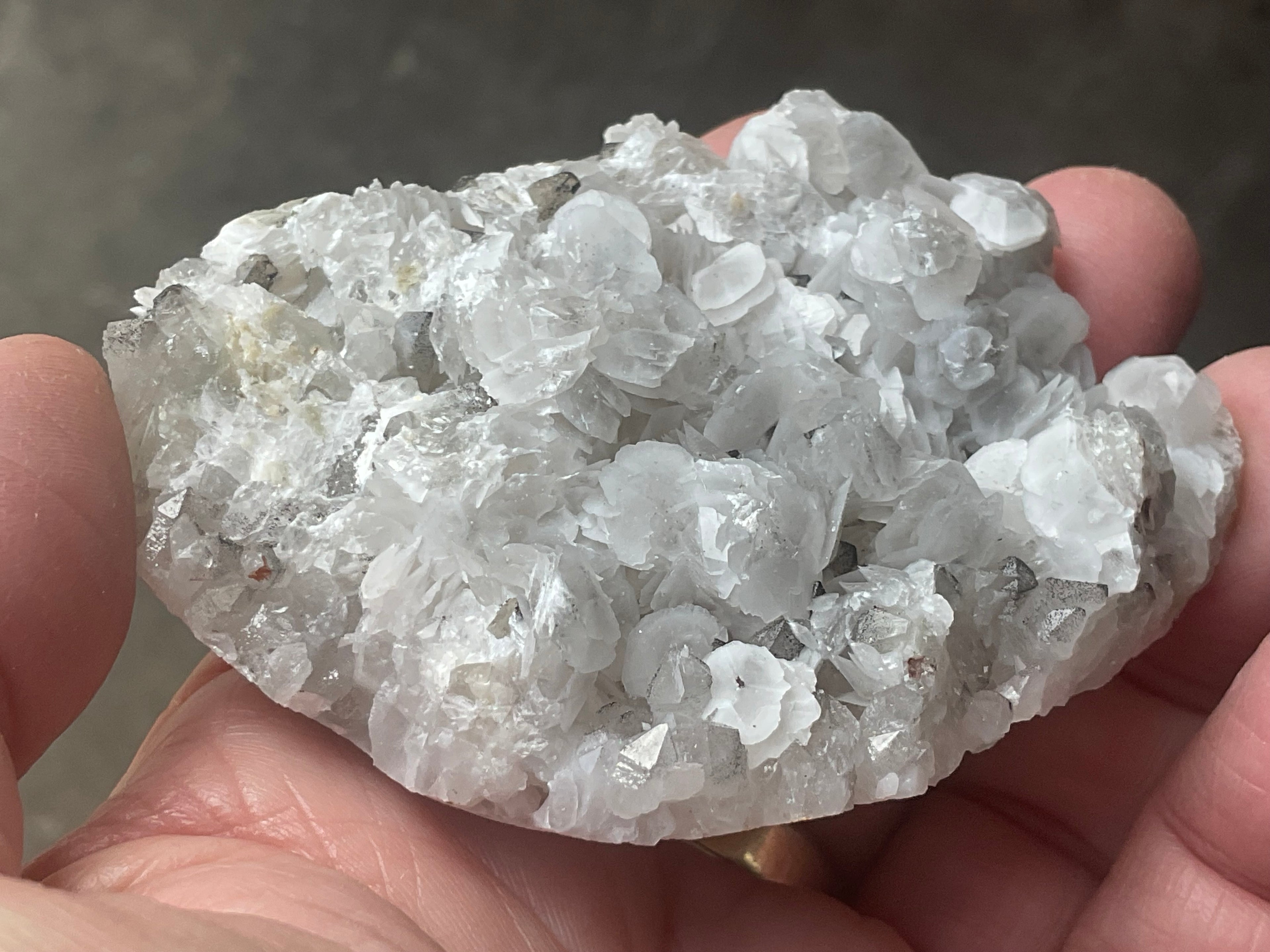 114g Schistose Calcite on Hematite/Goethite Spotted Quartz Cluster 2C