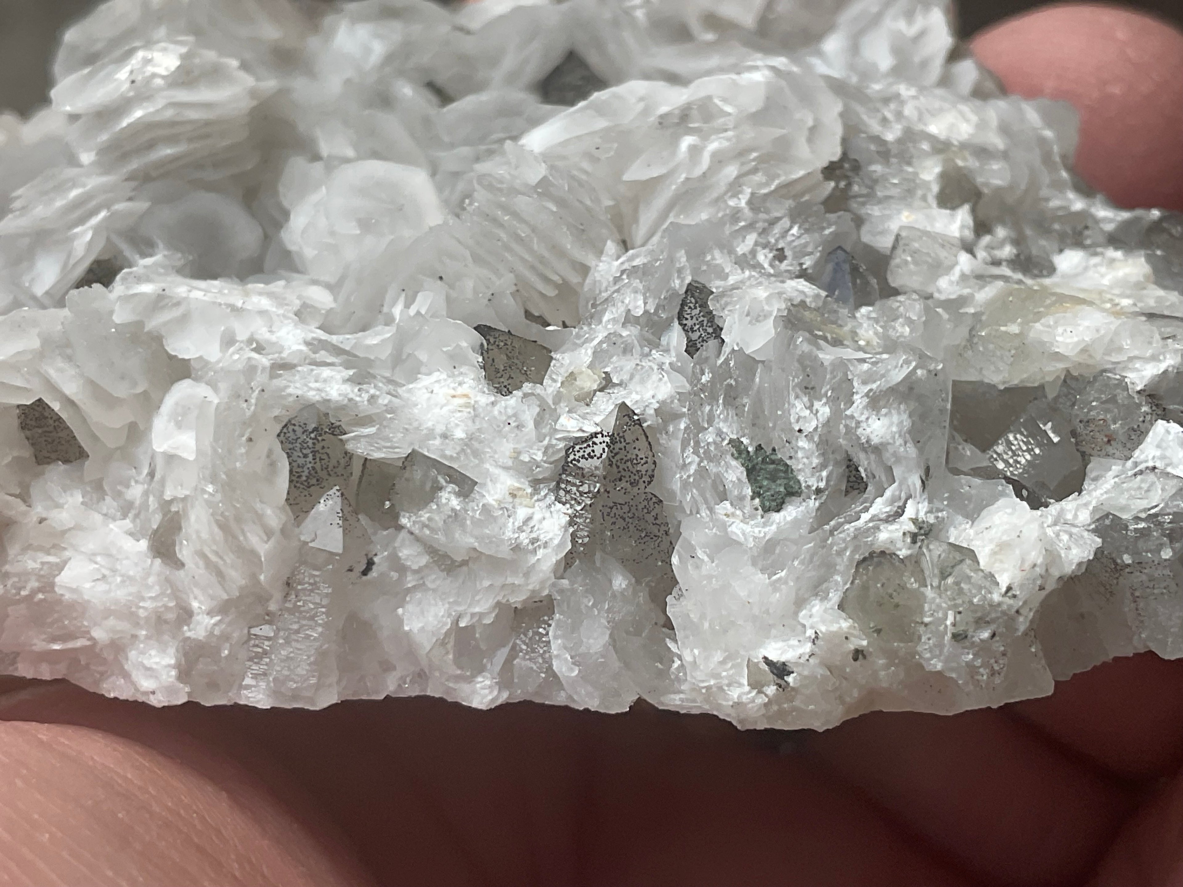 114g Schistose Calcite on Hematite/Goethite Spotted Quartz Cluster 2C