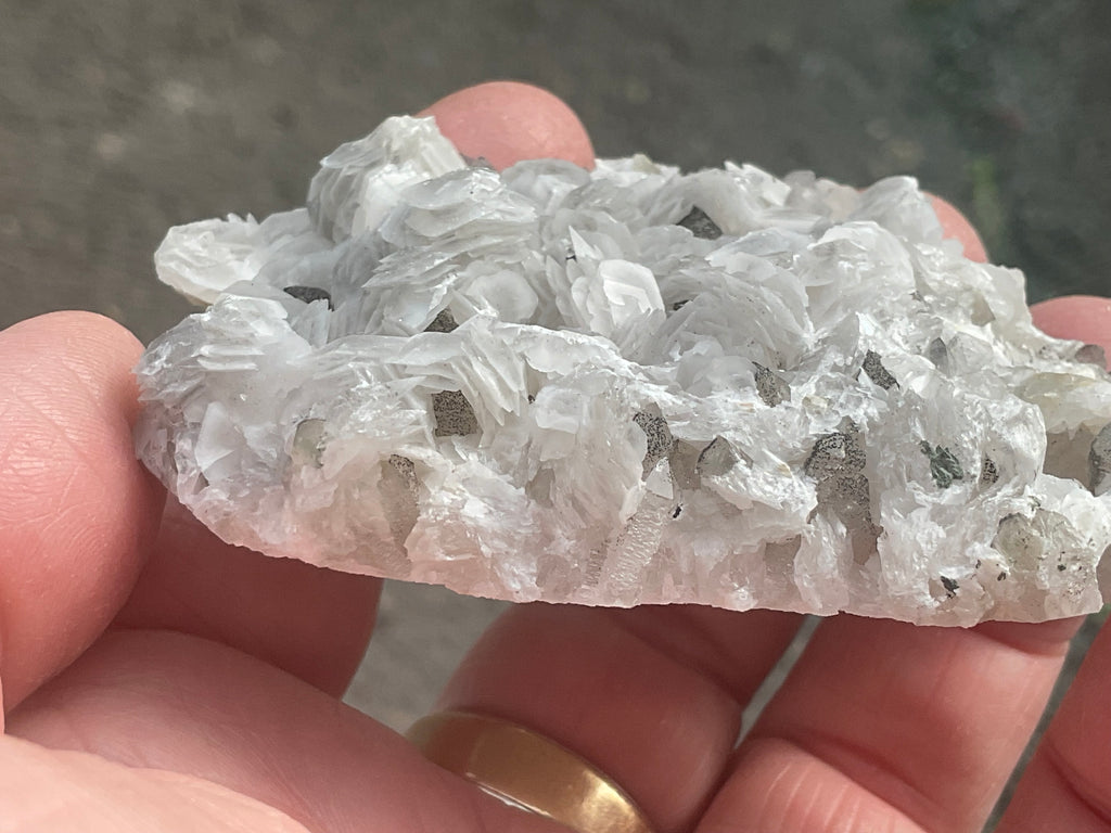 114g Schistose Calcite on Hematite/Goethite Spotted Quartz Cluster 2C