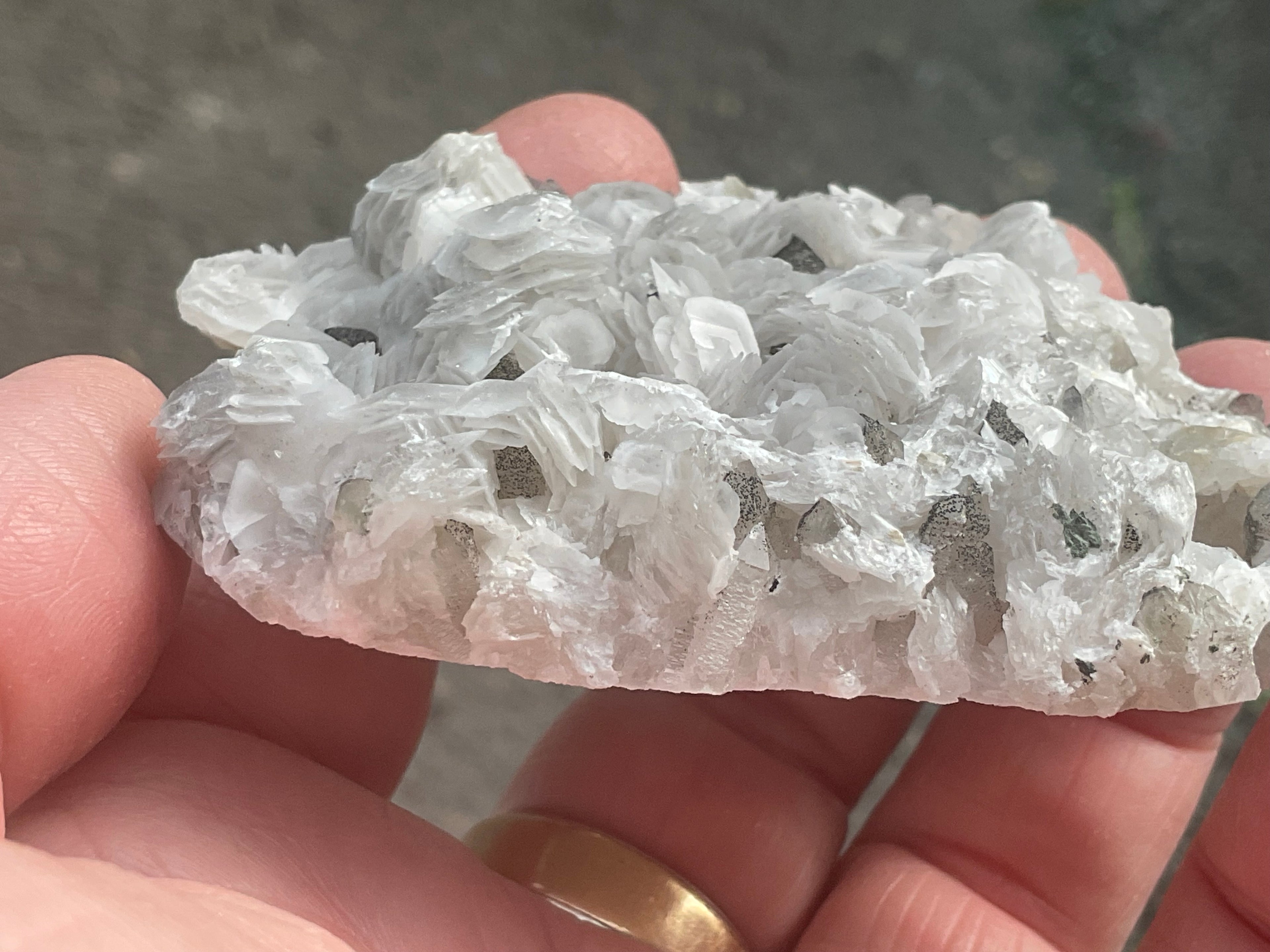 114g Schistose Calcite on Hematite/Goethite Spotted Quartz Cluster 2C