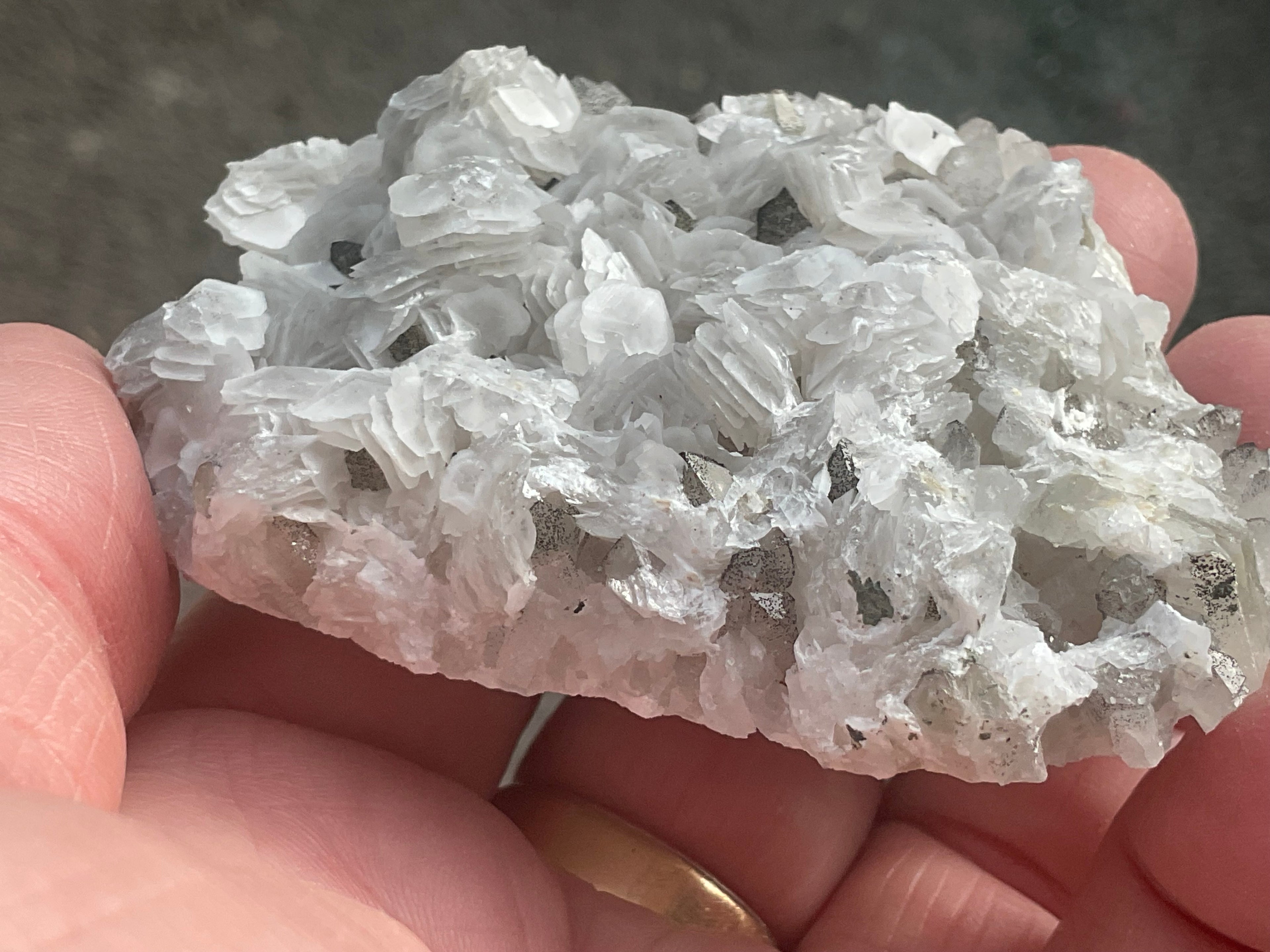 114g Schistose Calcite on Hematite/Goethite Spotted Quartz Cluster 2C