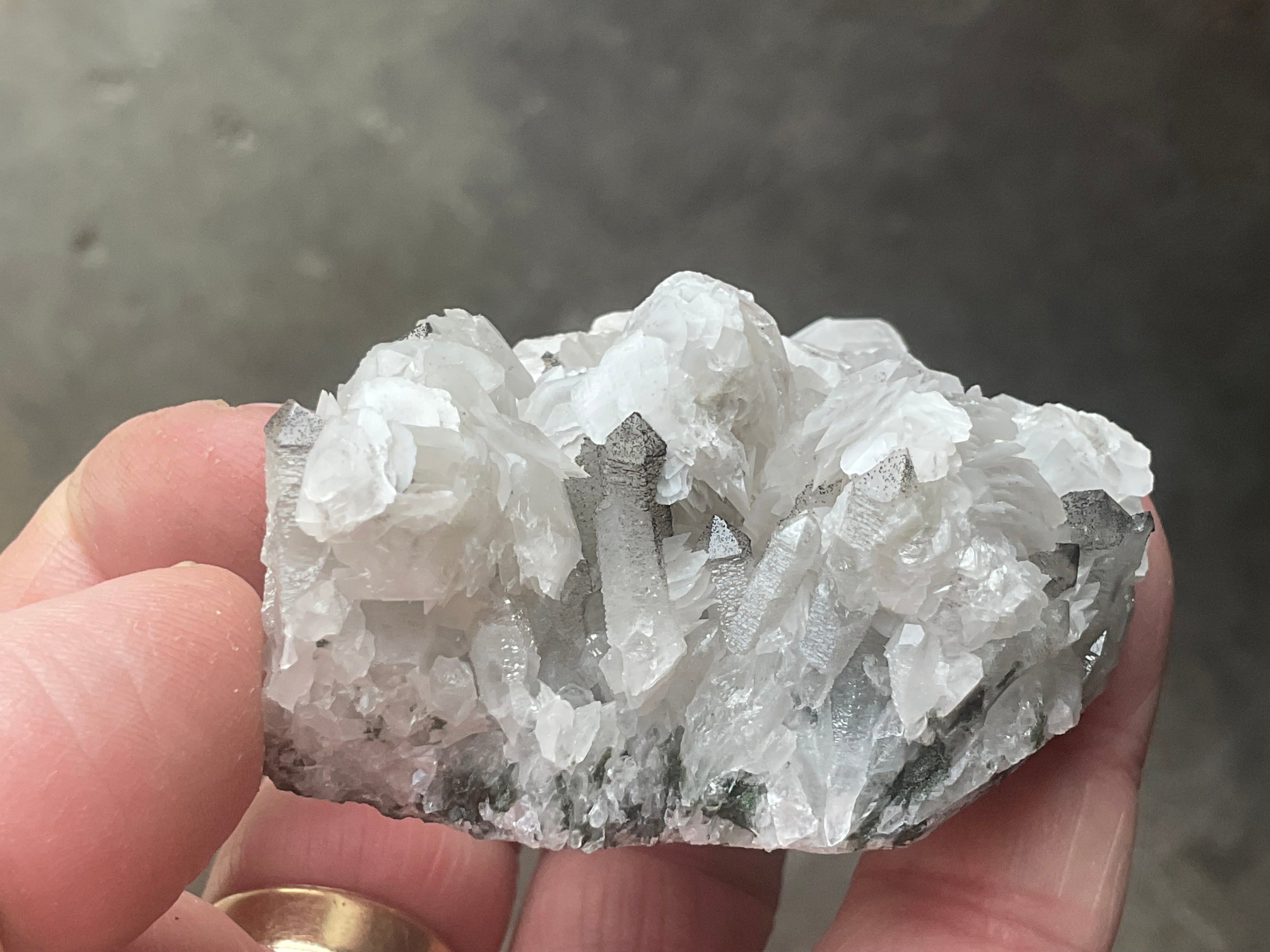116g Schistose Calcite on Hematite/Goethite Spotted Quartz Cluster 3B