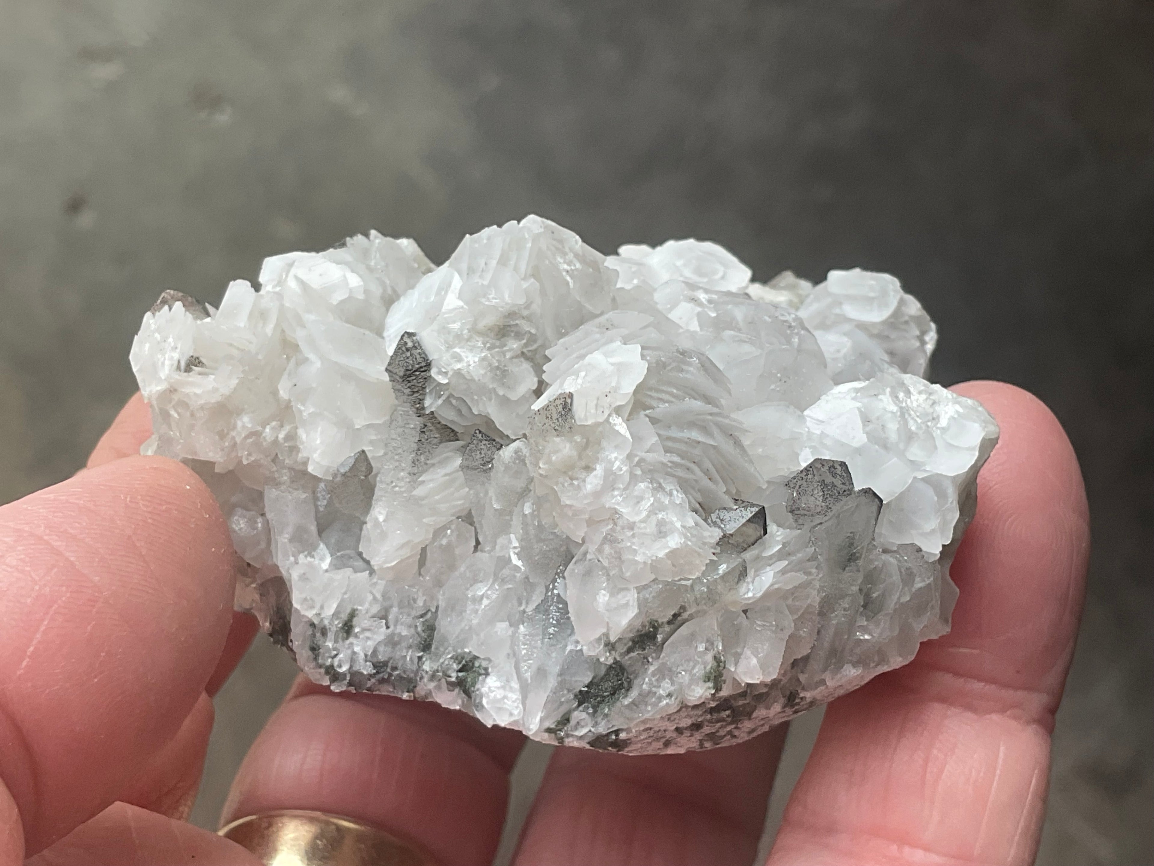 116g Schistose Calcite on Hematite/Goethite Spotted Quartz Cluster 3B