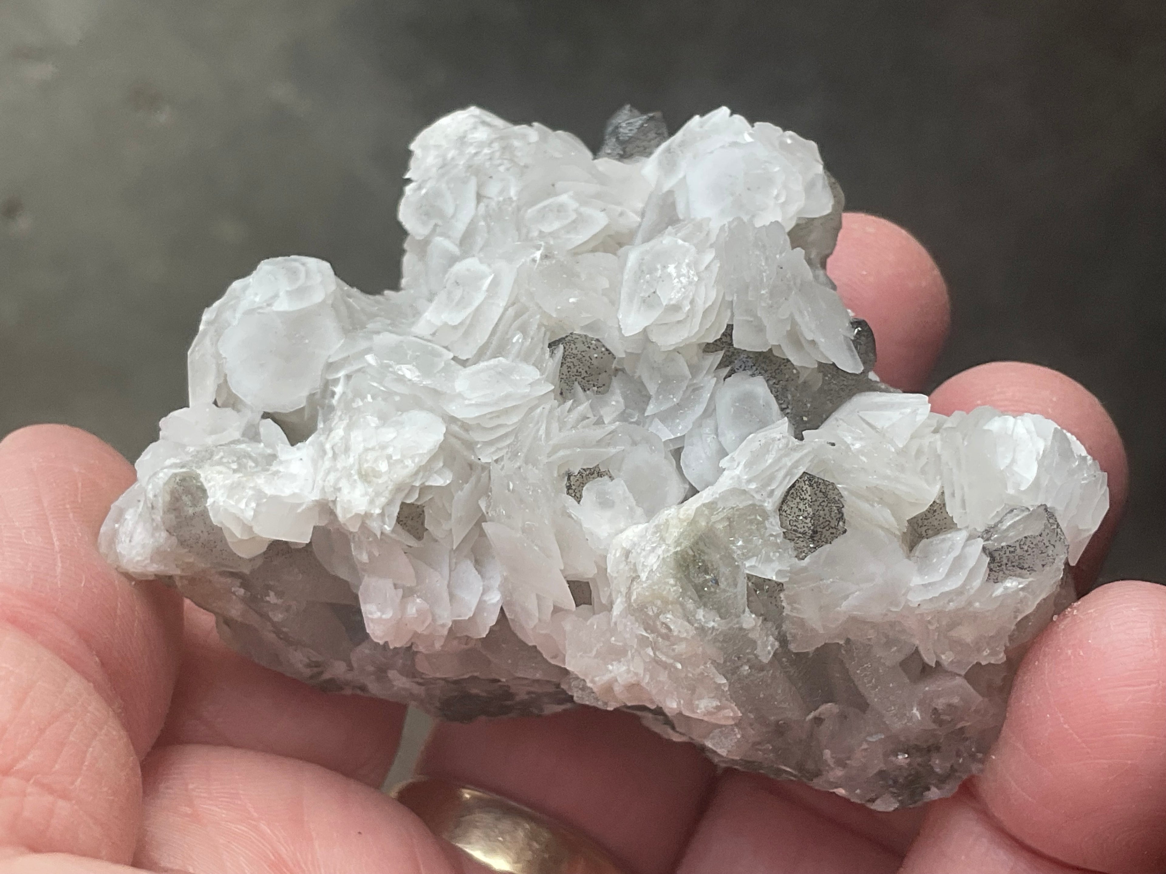 116g Schistose Calcite on Hematite/Goethite Spotted Quartz Cluster 3B