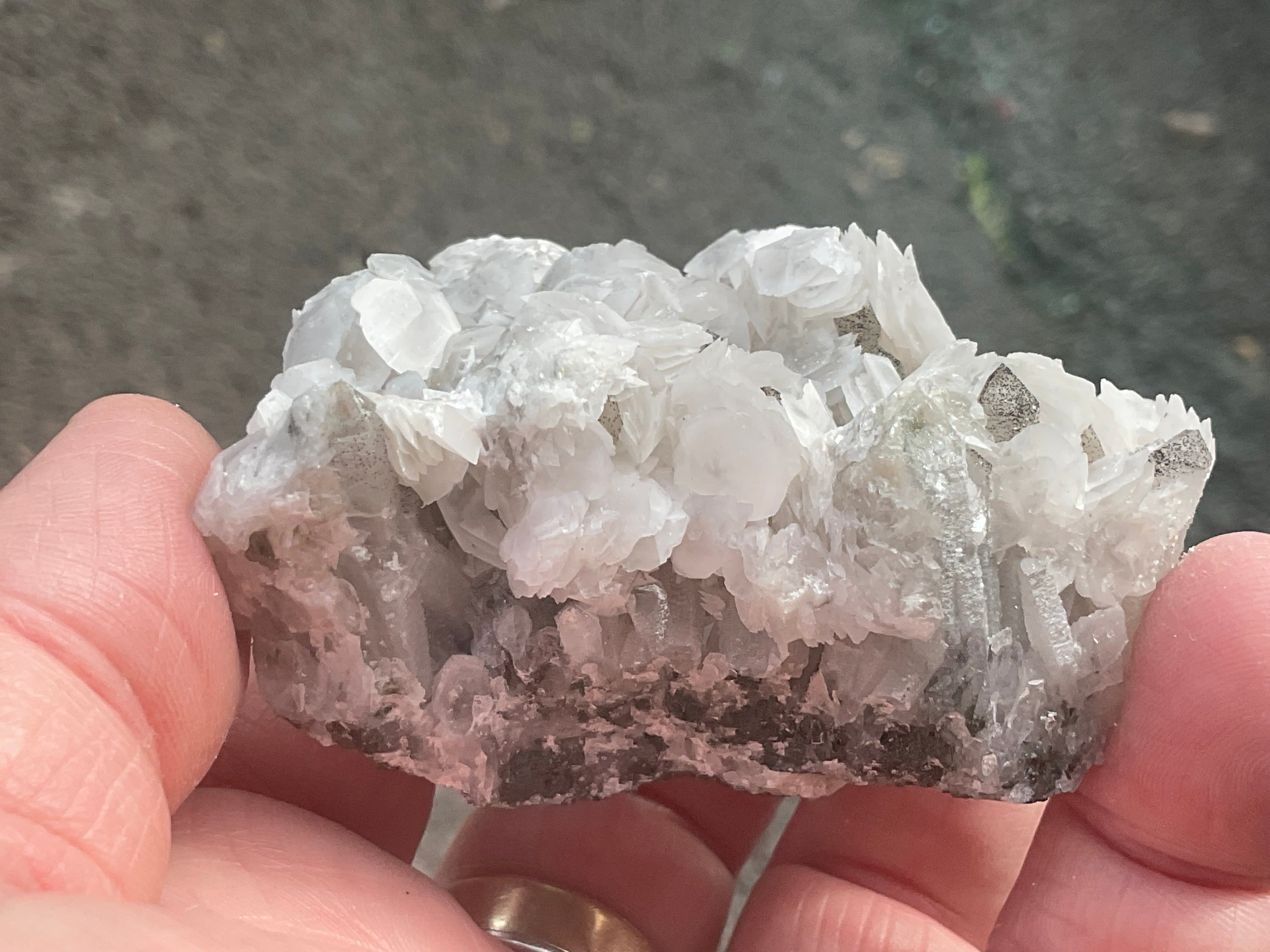 116g Schistose Calcite on Hematite/Goethite Spotted Quartz Cluster 3B