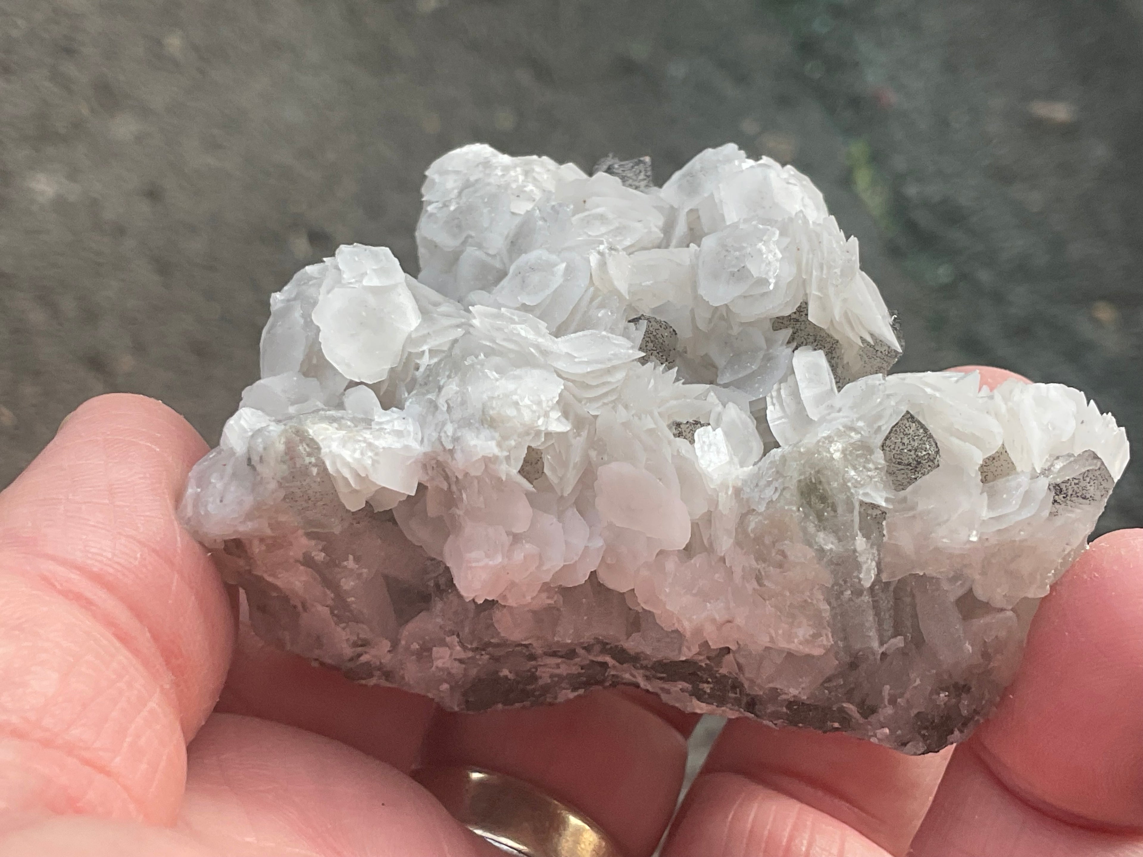 116g Schistose Calcite on Hematite/Goethite Spotted Quartz Cluster 3B