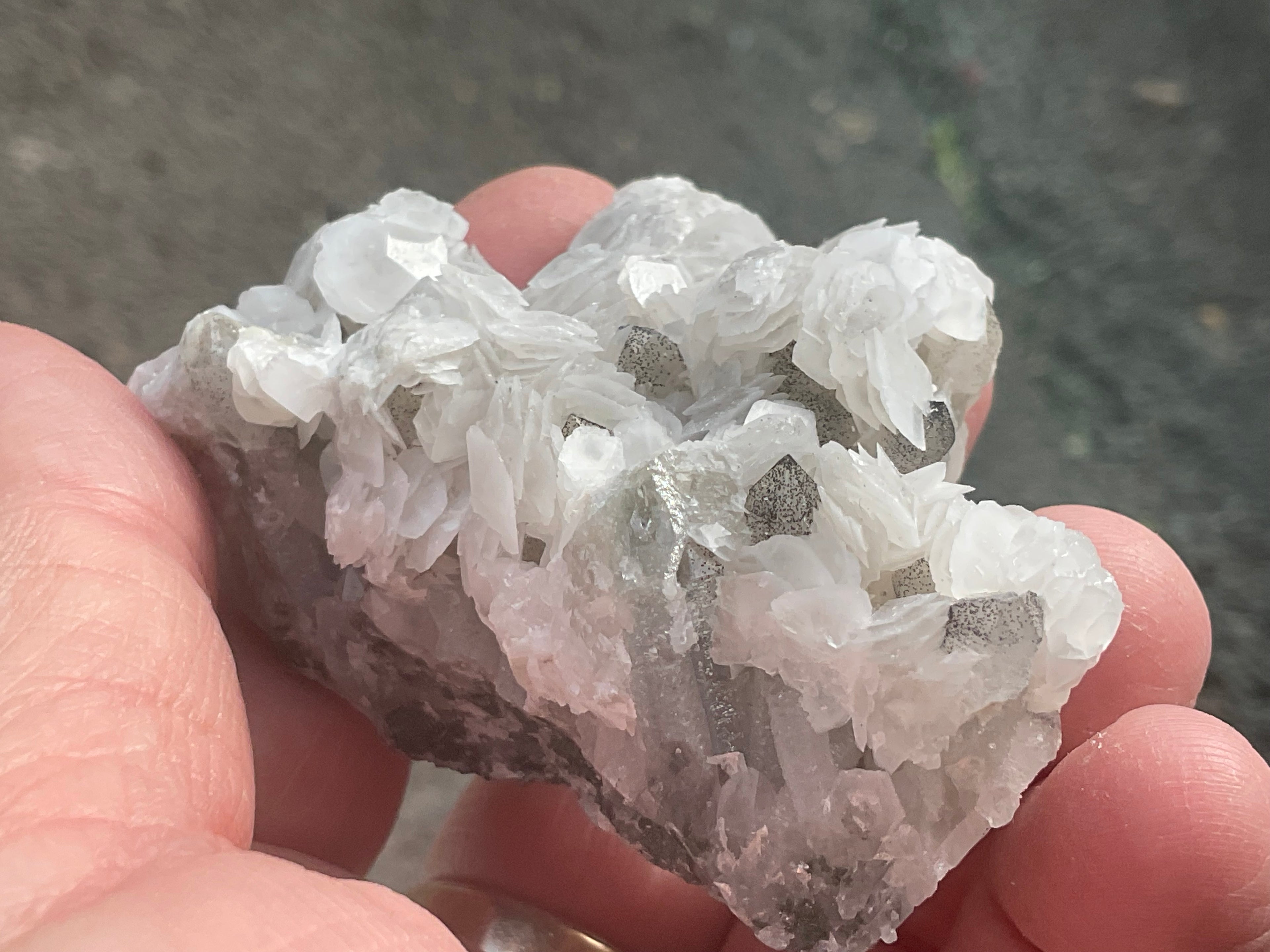 116g Schistose Calcite on Hematite/Goethite Spotted Quartz Cluster 3B