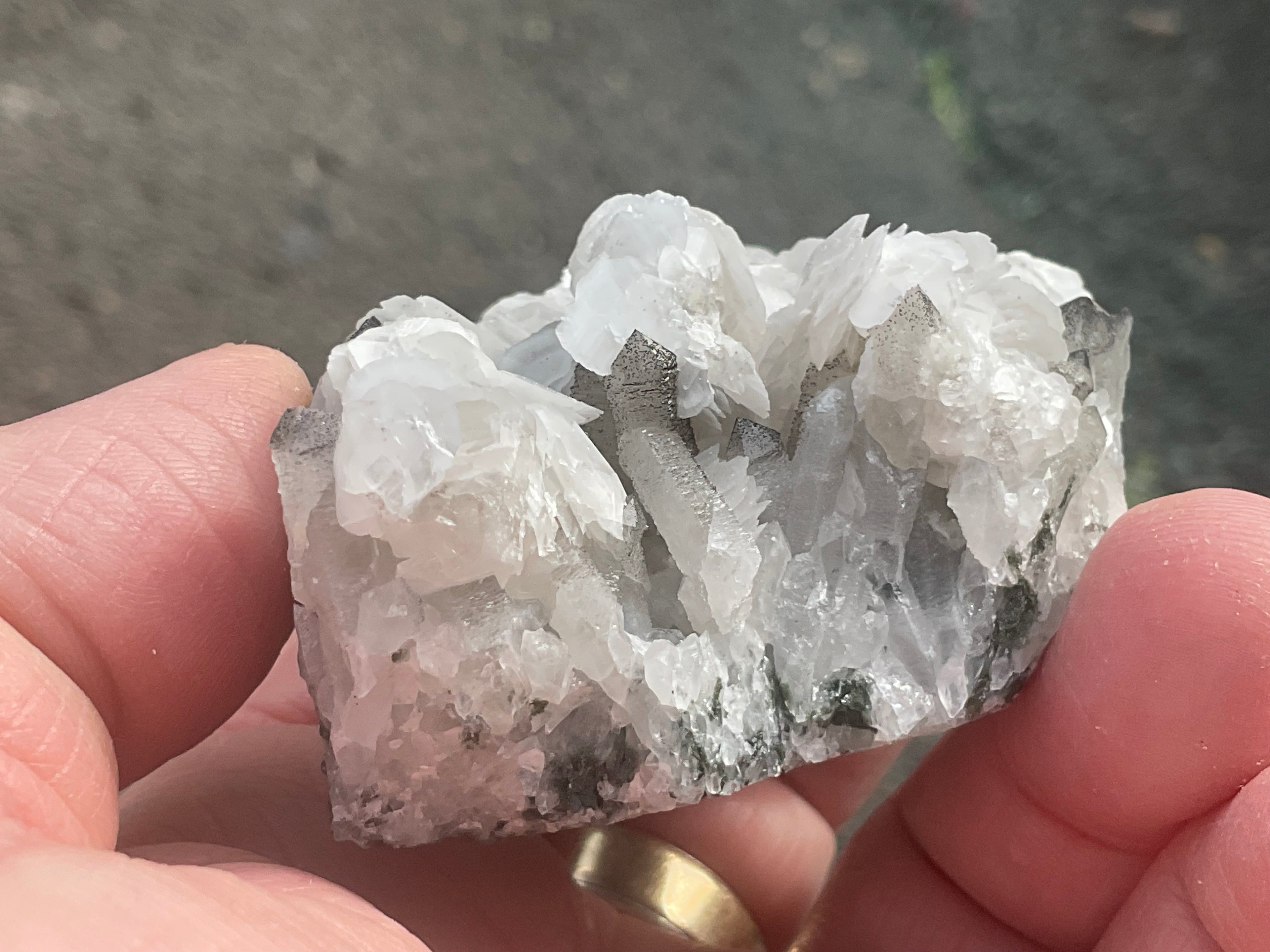 116g Schistose Calcite on Hematite/Goethite Spotted Quartz Cluster 3B