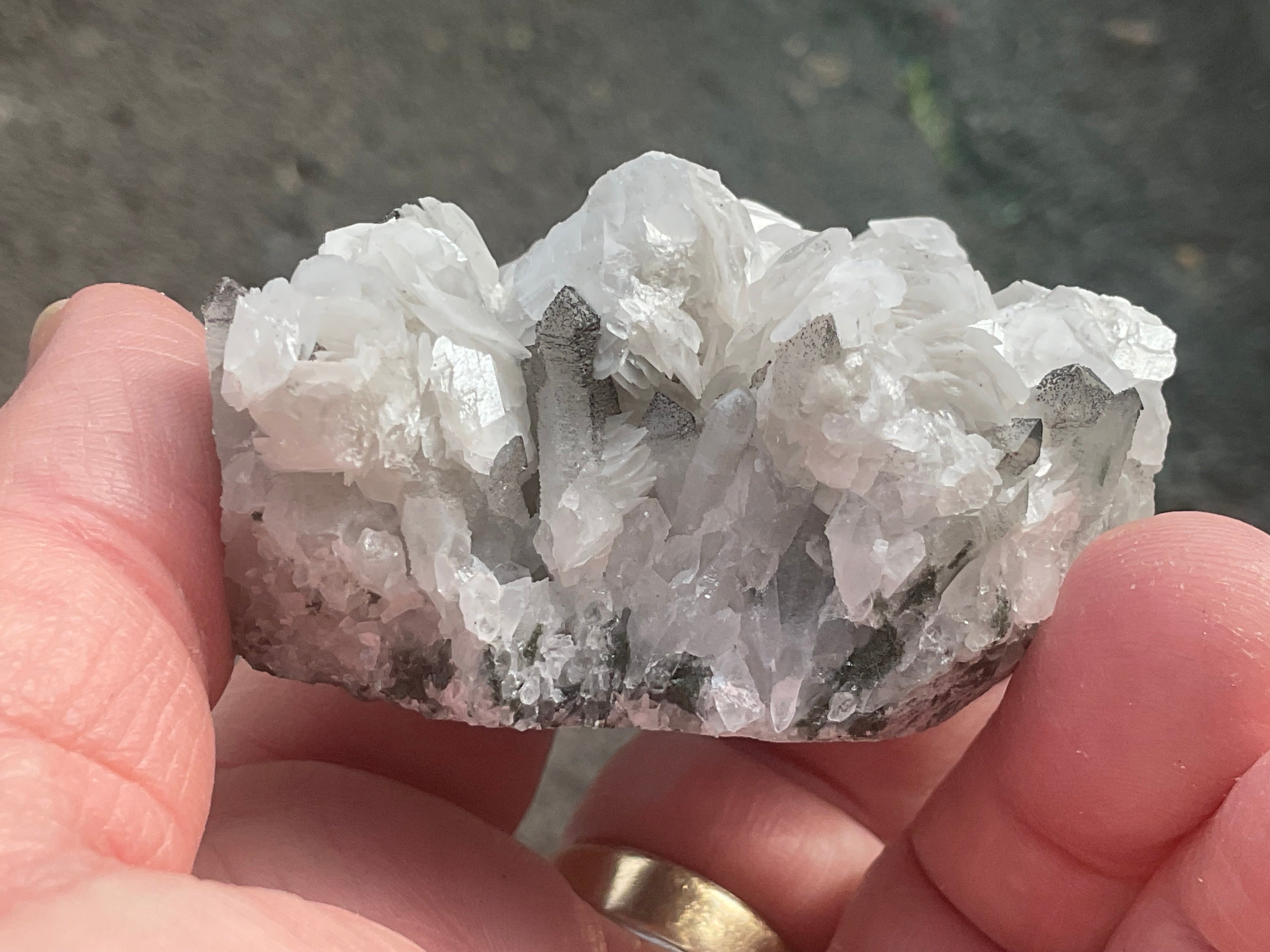 116g Schistose Calcite on Hematite/Goethite Spotted Quartz Cluster 3B
