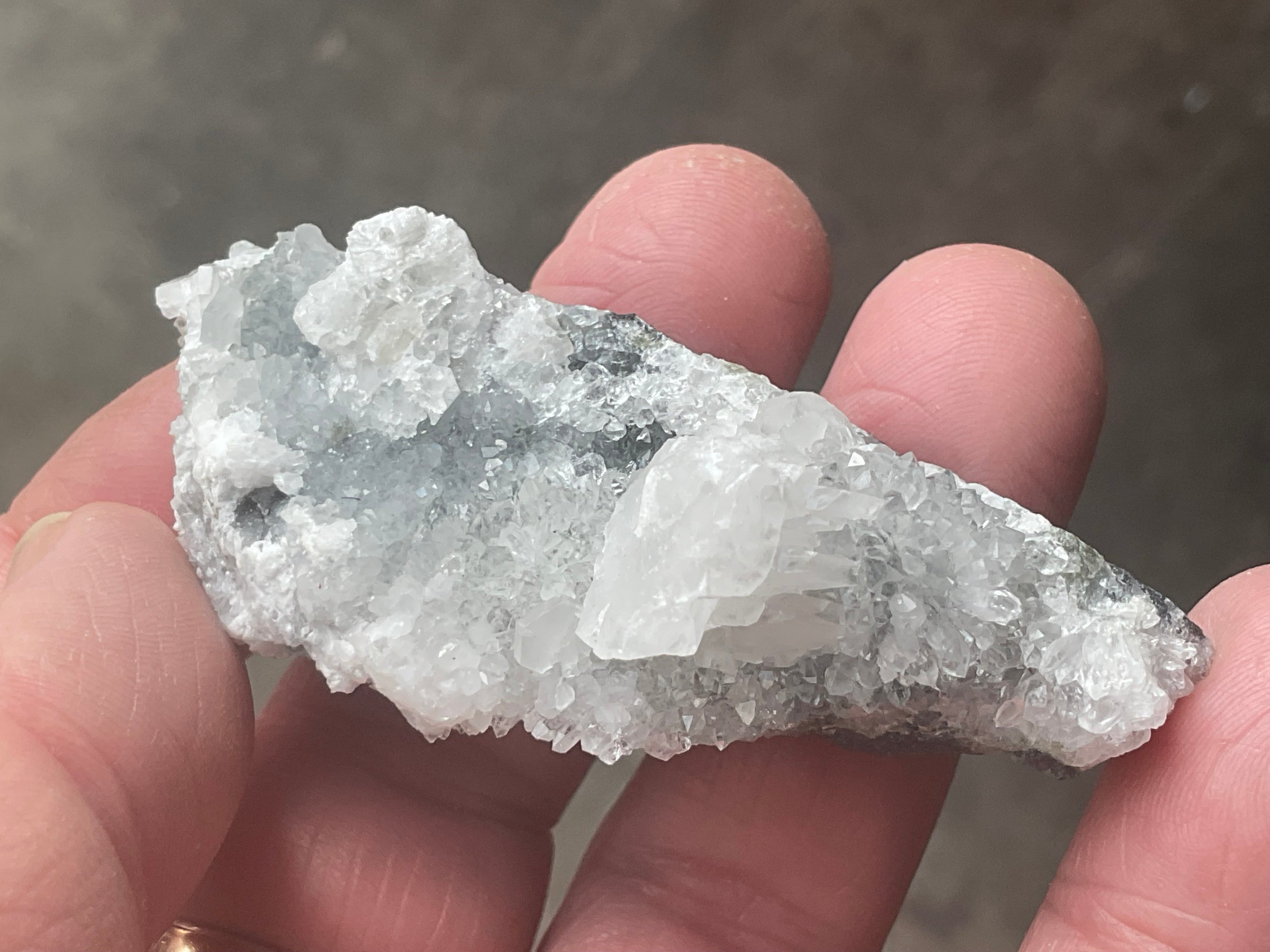 42g Hexagonal Calcite on Quartz/Chalcedony on Druzy Quartz Matrix Specimen 1A from Fujian, China