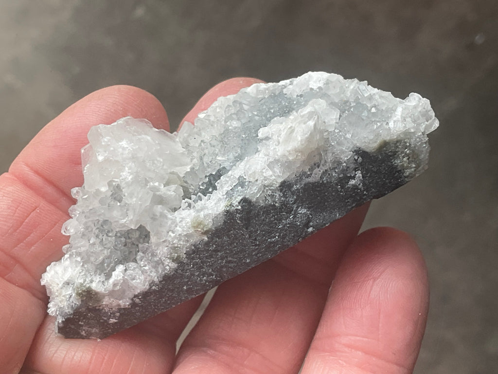 42g Hexagonal Calcite on Quartz/Chalcedony on Druzy Quartz Matrix Specimen 1A from Fujian, China