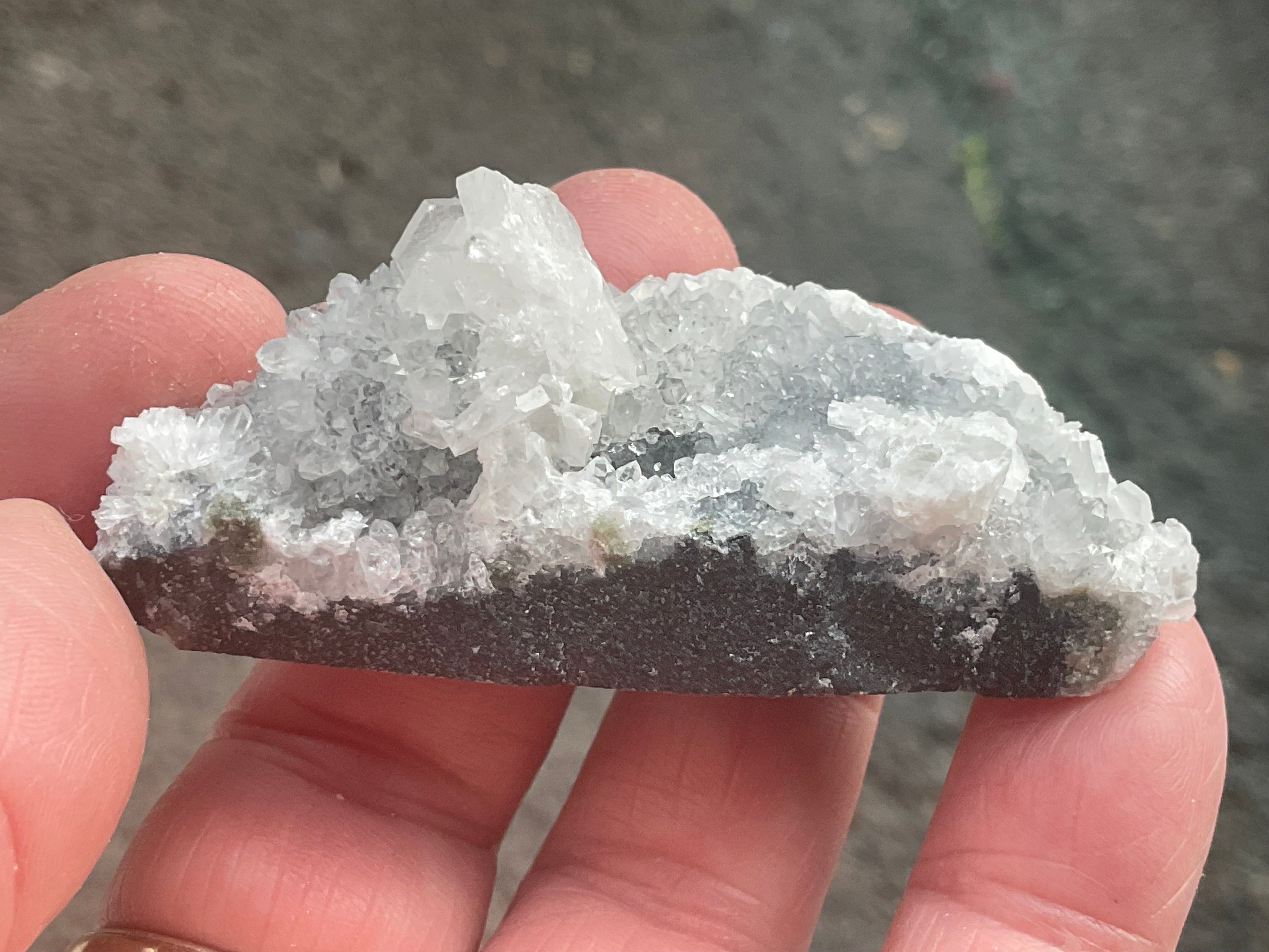 42g Hexagonal Calcite on Quartz/Chalcedony on Druzy Quartz Matrix Specimen 1A from Fujian, China