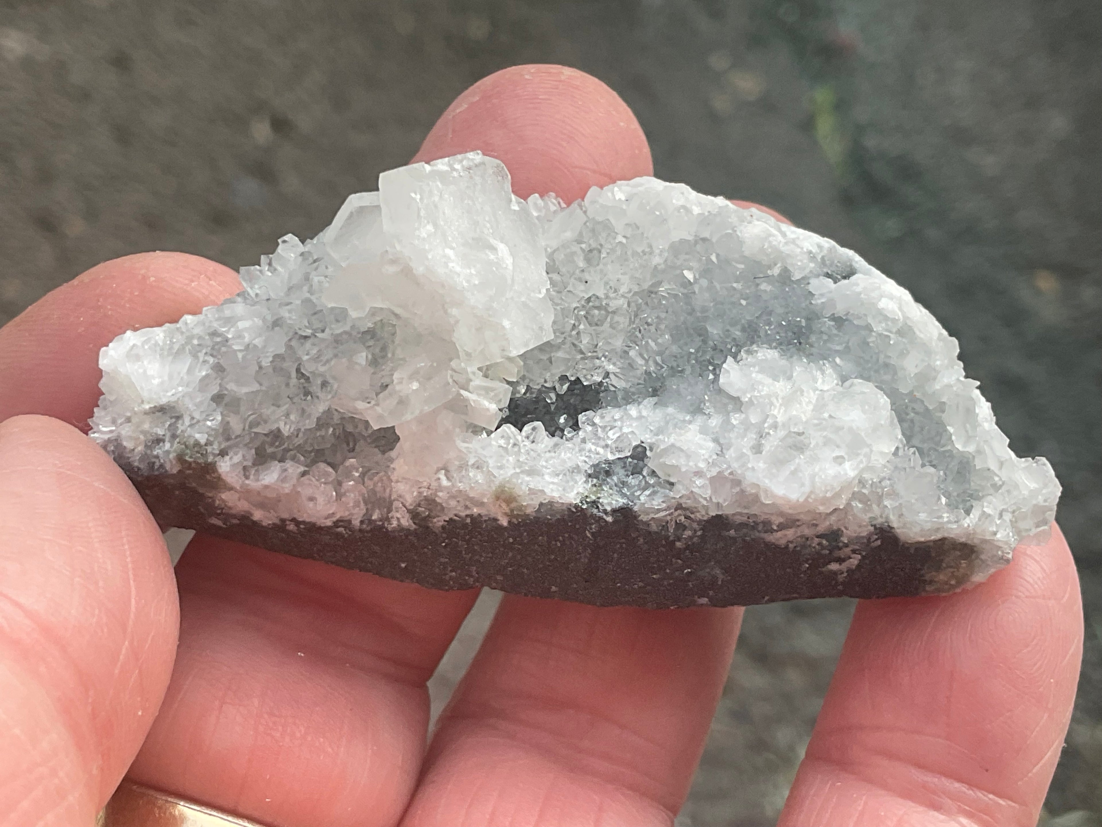 42g Hexagonal Calcite on Quartz/Chalcedony on Druzy Quartz Matrix Specimen 1A from Fujian, China