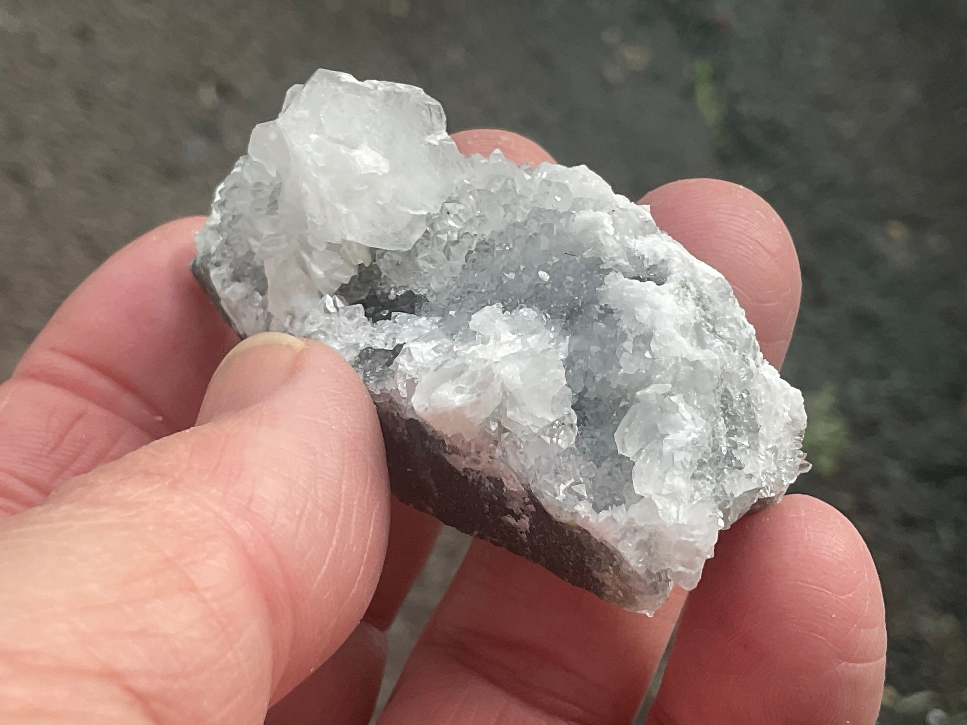 42g Hexagonal Calcite on Quartz/Chalcedony on Druzy Quartz Matrix Specimen 1A from Fujian, China
