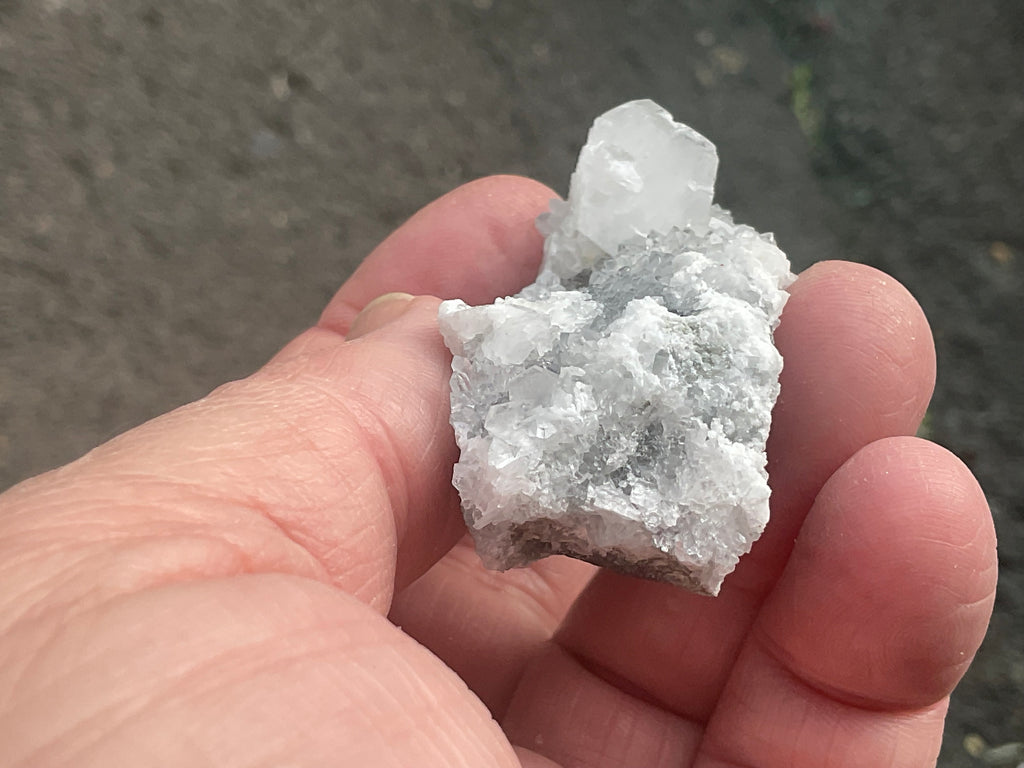 42g Hexagonal Calcite on Quartz/Chalcedony on Druzy Quartz Matrix Specimen 1A from Fujian, China