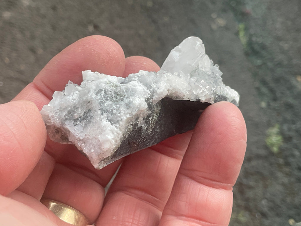 42g Hexagonal Calcite on Quartz/Chalcedony on Druzy Quartz Matrix Specimen 1A from Fujian, China
