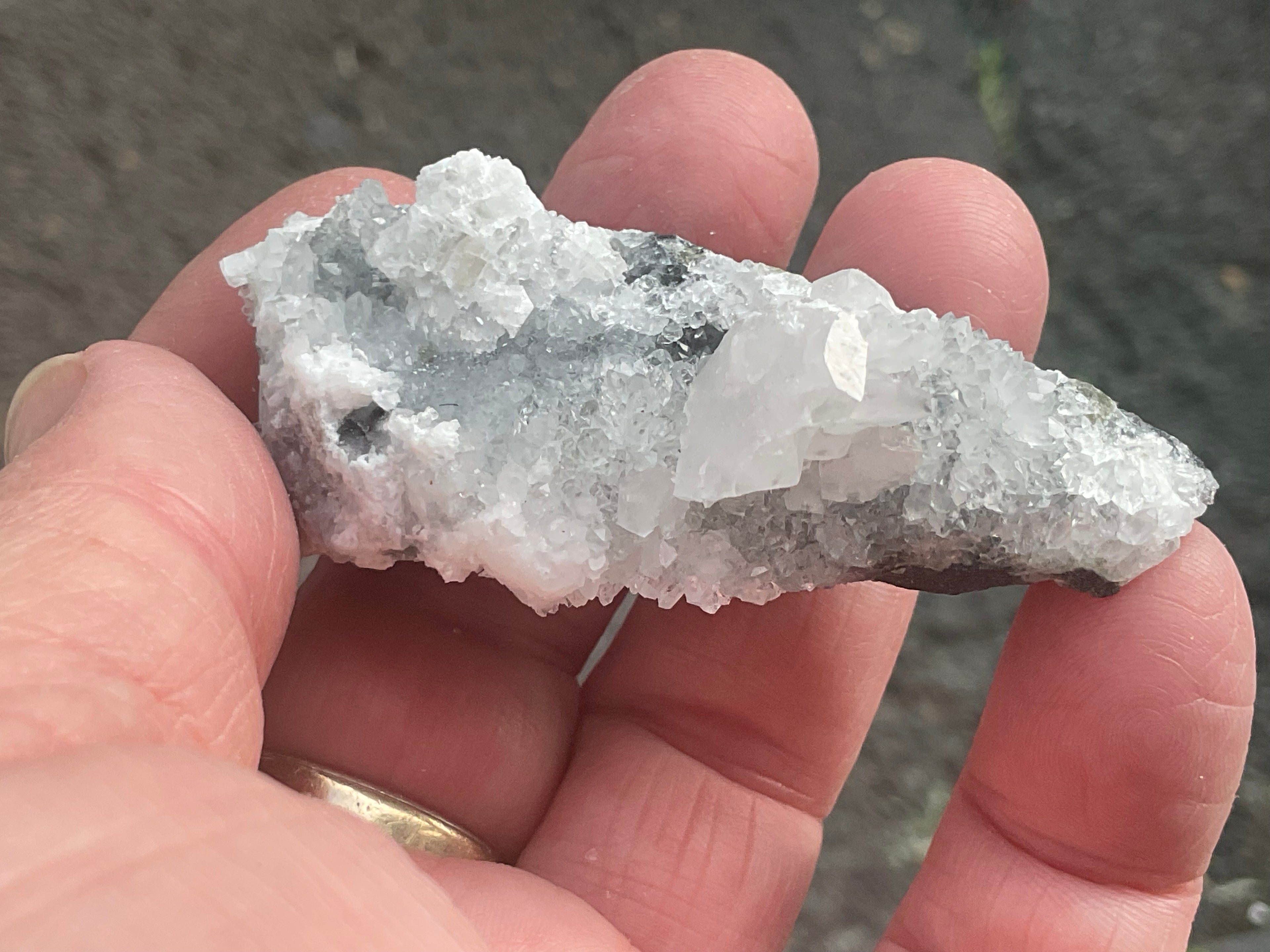 42g Hexagonal Calcite on Quartz/Chalcedony on Druzy Quartz Matrix Specimen 1A from Fujian, China
