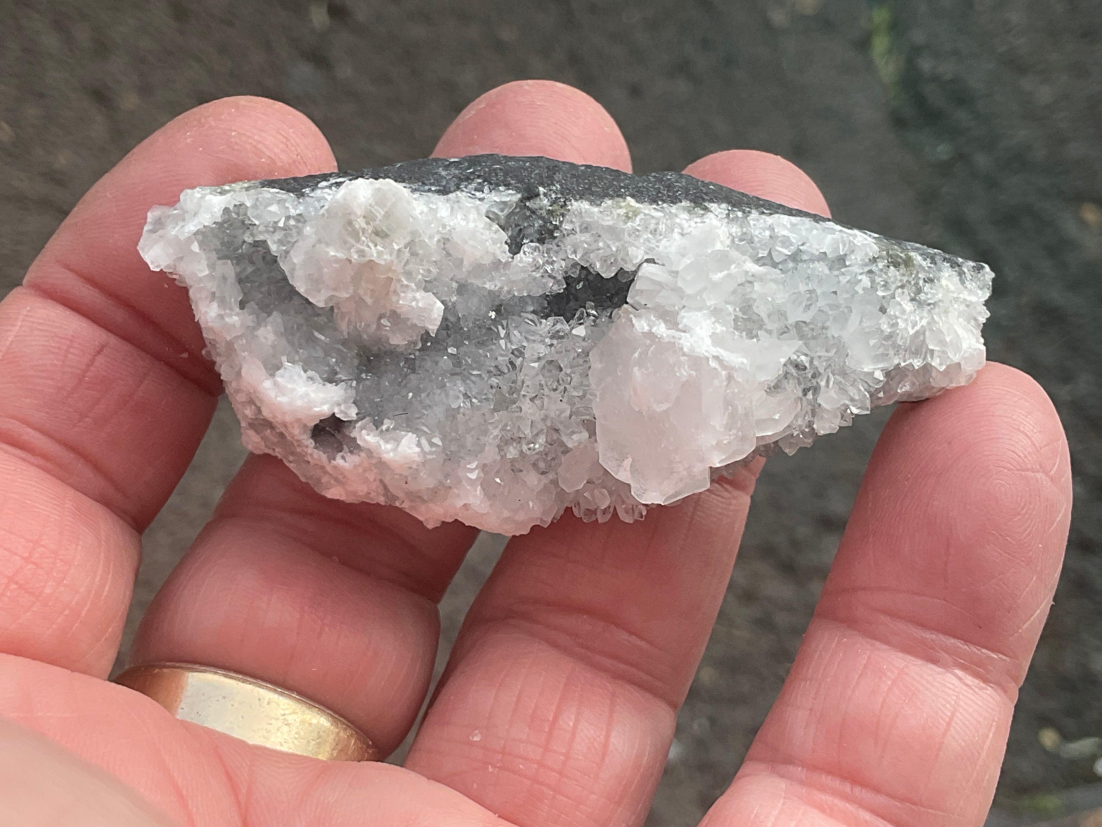 42g Hexagonal Calcite on Quartz/Chalcedony on Druzy Quartz Matrix Specimen 1A from Fujian, China