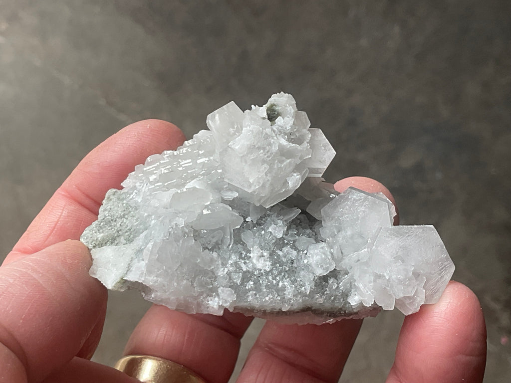 76g Hexagonal Calcite on Quartz/Chalcedony on Druzy Quartz Matrix Specimen 1B from Fujian, China
