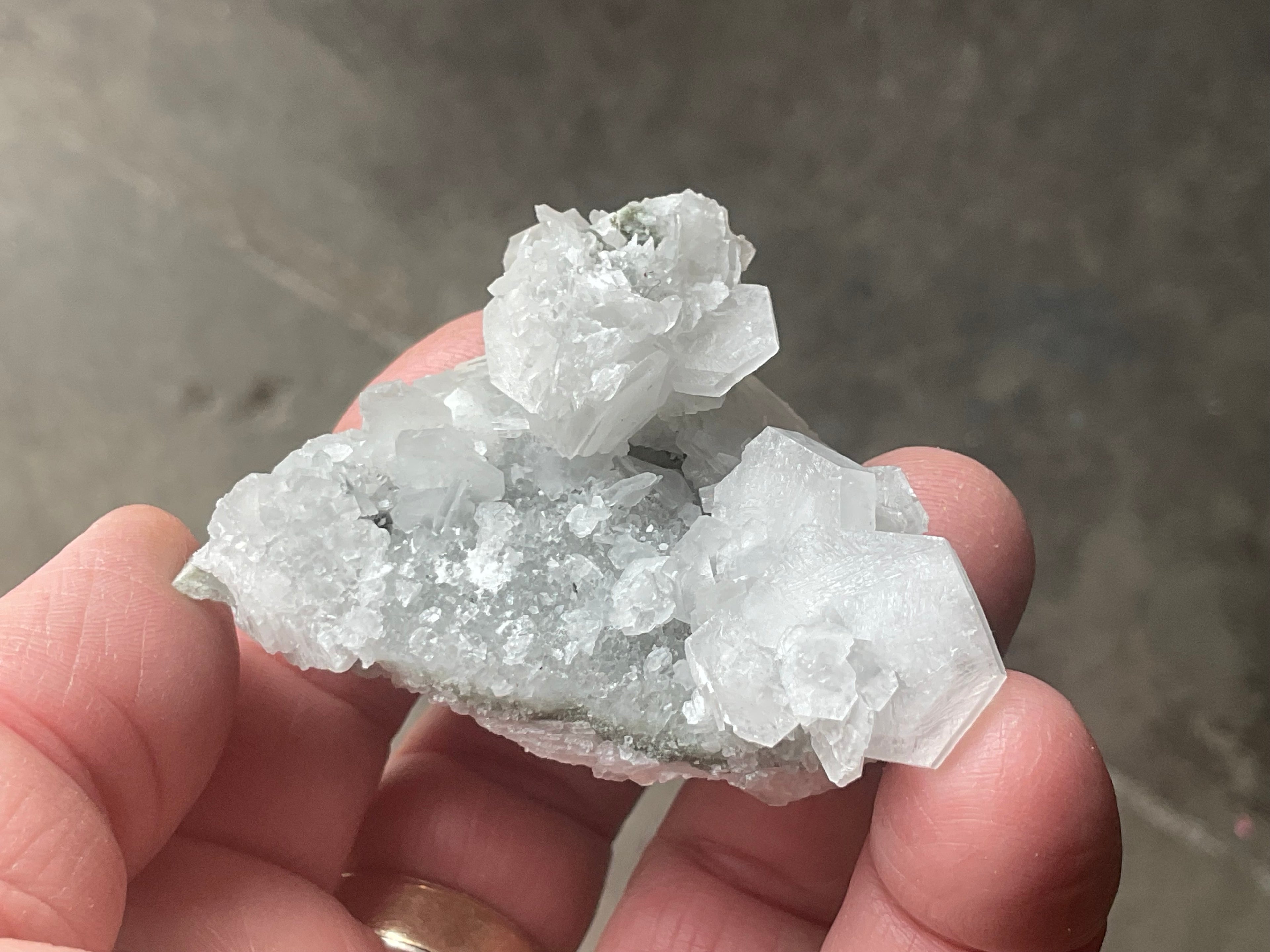 76g Hexagonal Calcite on Quartz/Chalcedony on Druzy Quartz Matrix Specimen 1B from Fujian, China