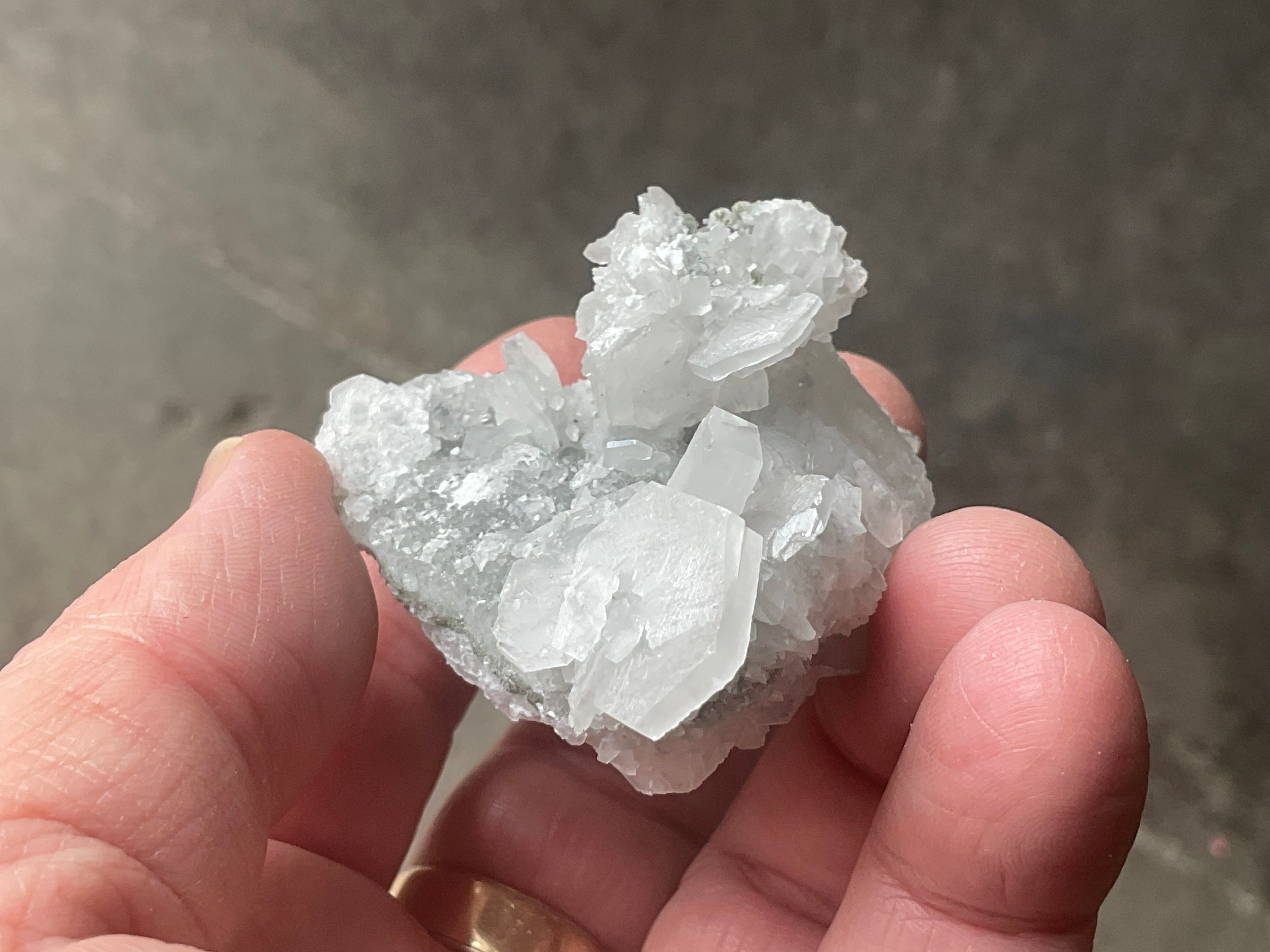 76g Hexagonal Calcite on Quartz/Chalcedony on Druzy Quartz Matrix Specimen 1B from Fujian, China