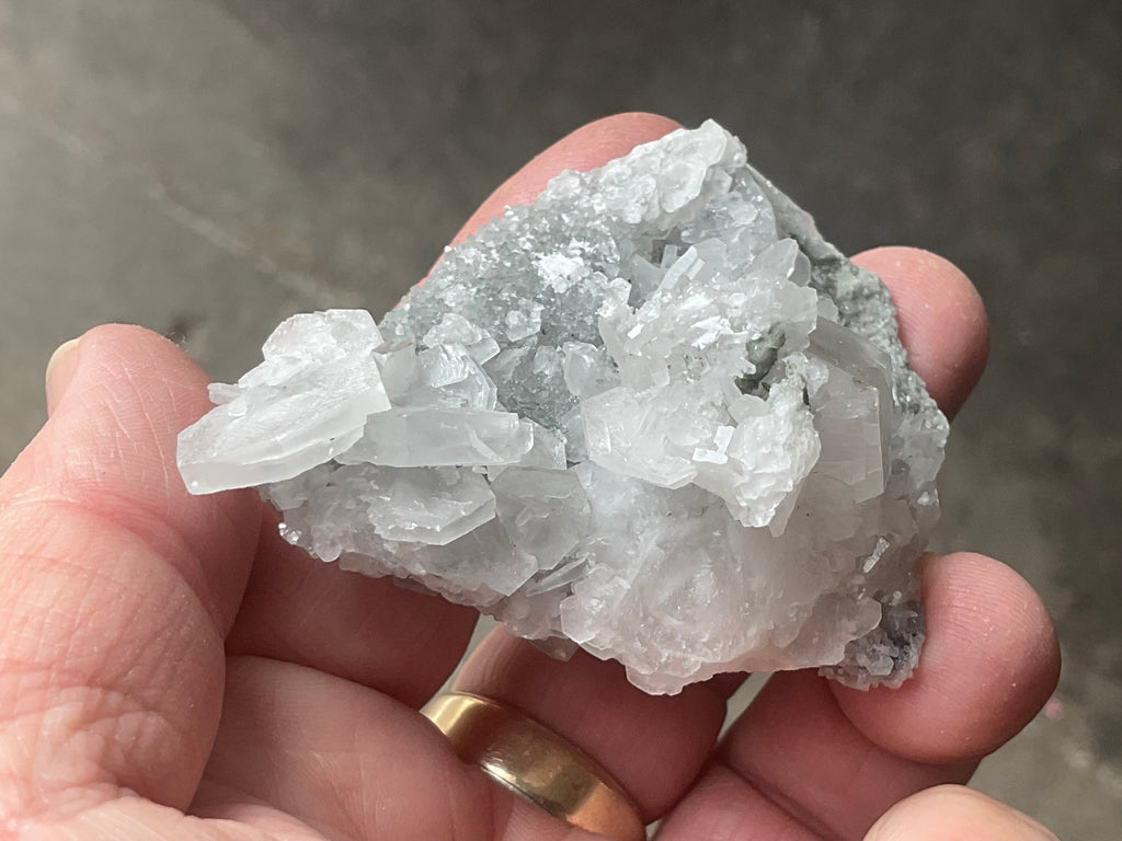 76g Hexagonal Calcite on Quartz/Chalcedony on Druzy Quartz Matrix Specimen 1B from Fujian, China