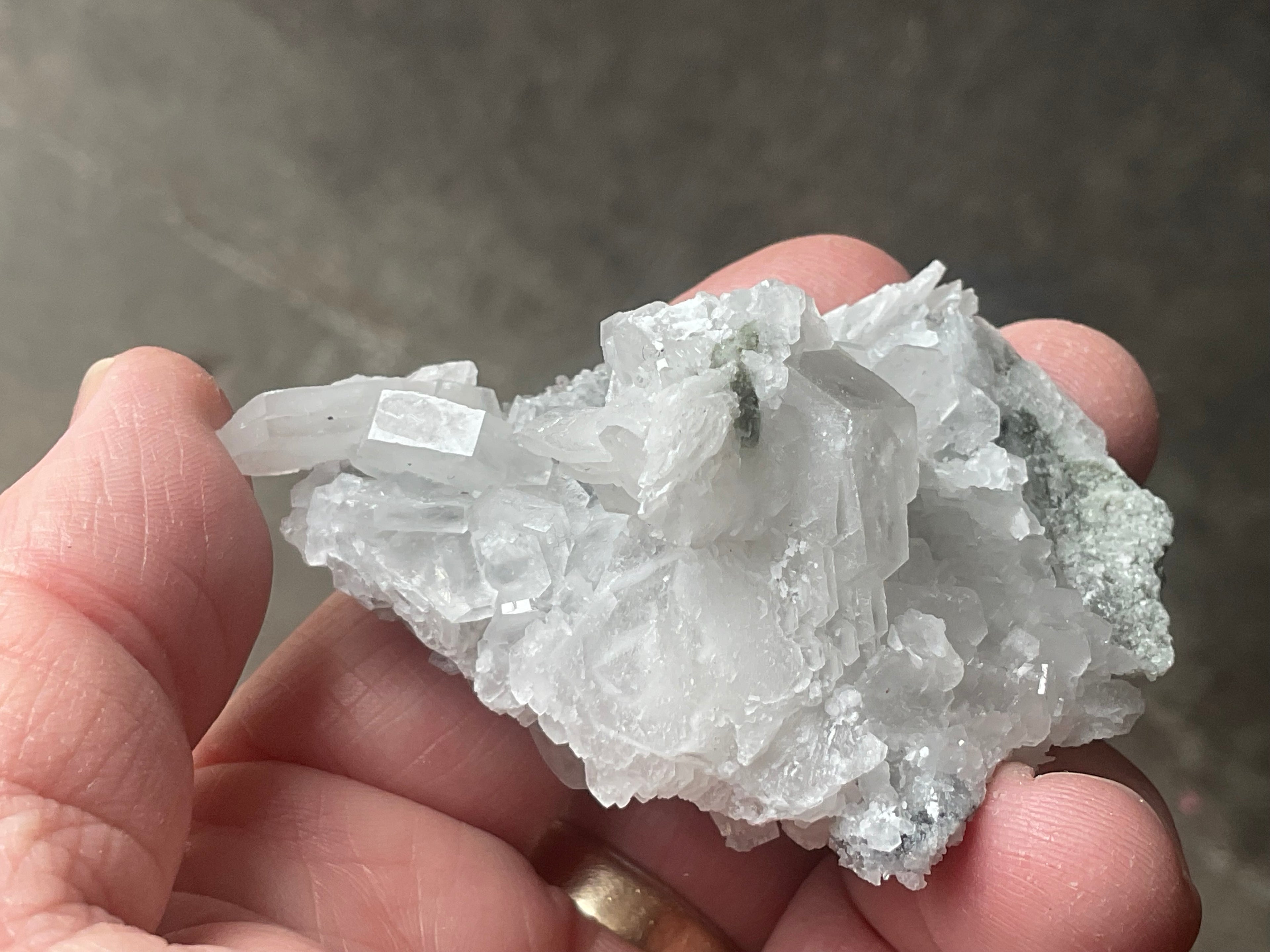 76g Hexagonal Calcite on Quartz/Chalcedony on Druzy Quartz Matrix Specimen 1B from Fujian, China