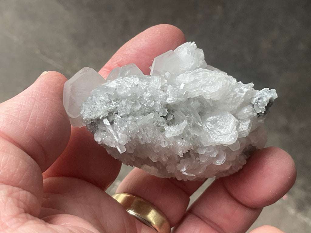 76g Hexagonal Calcite on Quartz/Chalcedony on Druzy Quartz Matrix Specimen 1B from Fujian, China