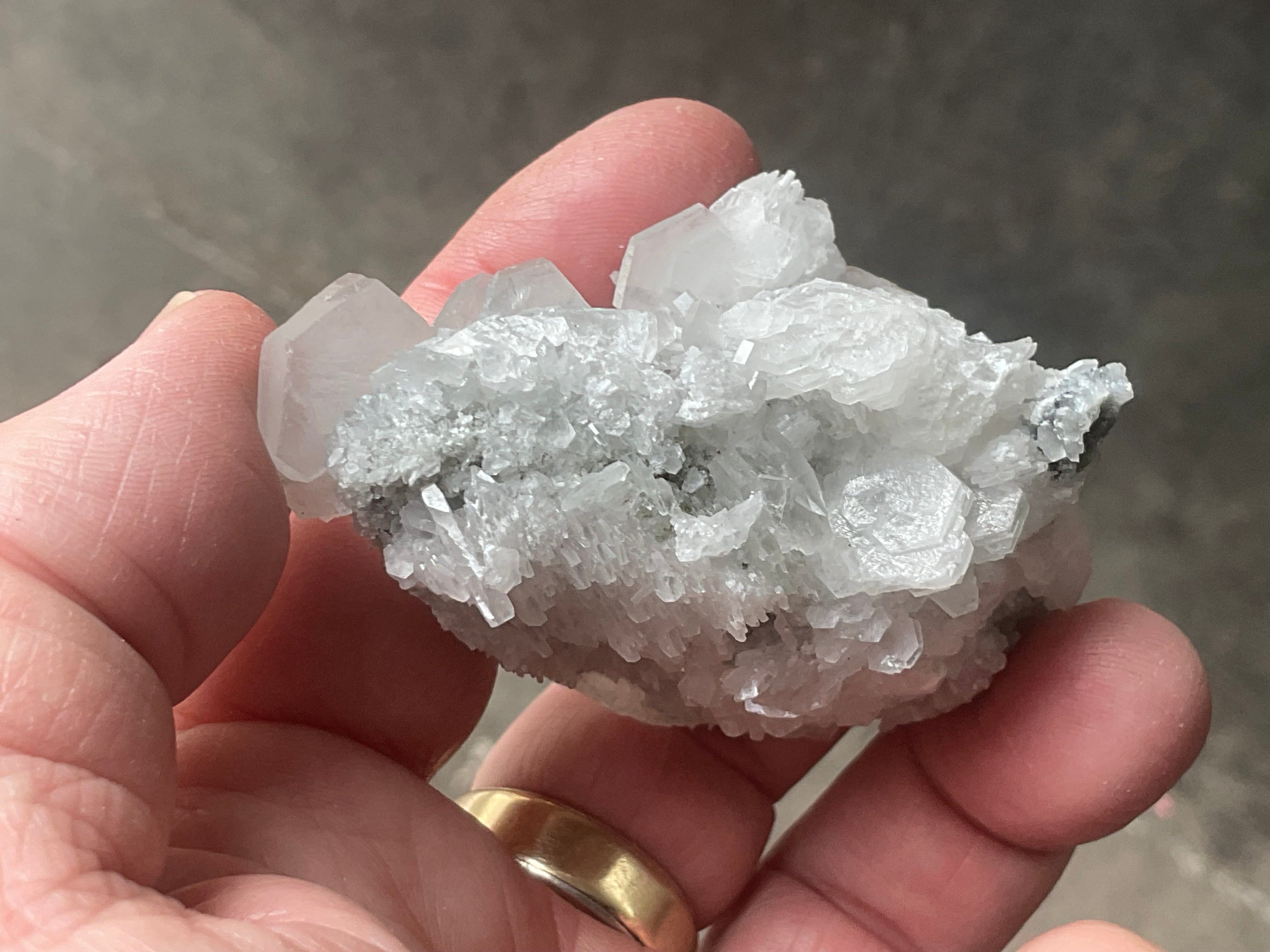 76g Hexagonal Calcite on Quartz/Chalcedony on Druzy Quartz Matrix Specimen 1B from Fujian, China