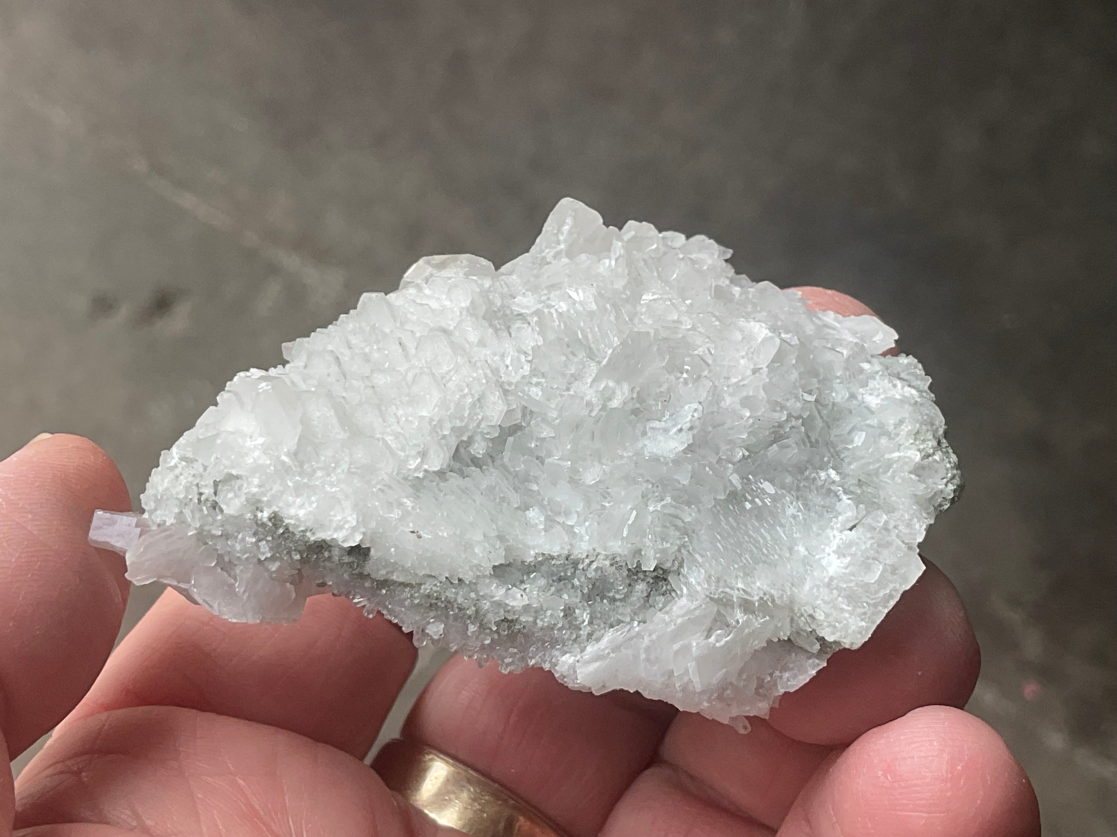 76g Hexagonal Calcite on Quartz/Chalcedony on Druzy Quartz Matrix Specimen 1B from Fujian, China