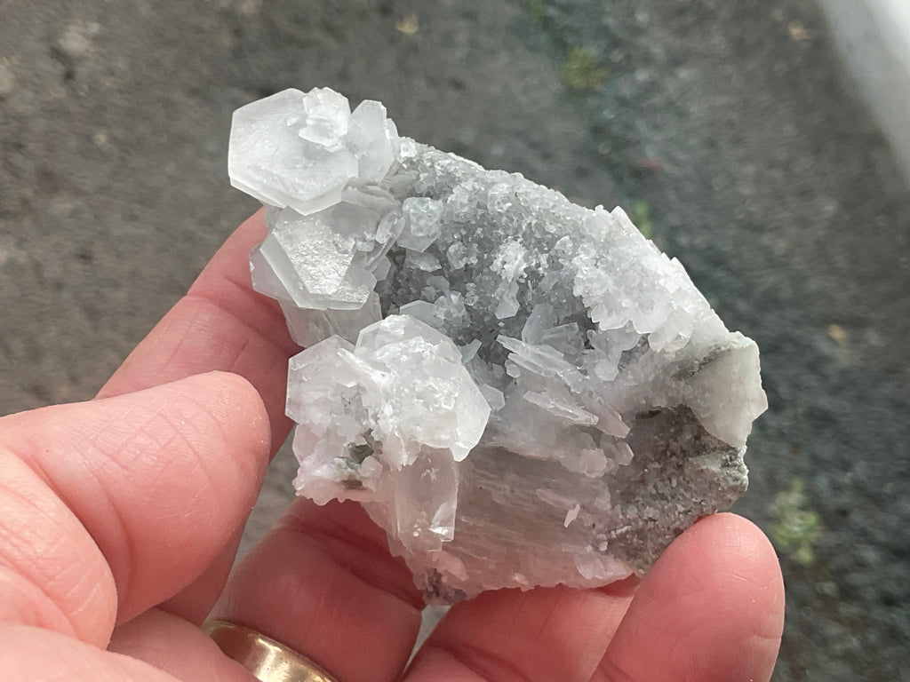 76g Hexagonal Calcite on Quartz/Chalcedony on Druzy Quartz Matrix Specimen 1B from Fujian, China