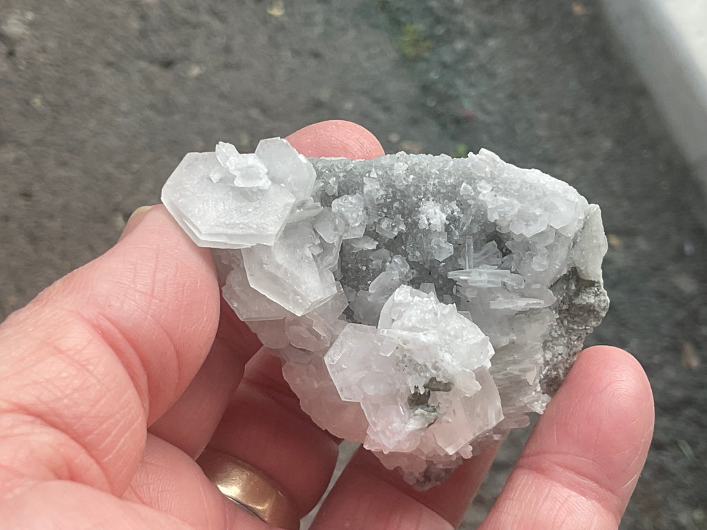 76g Hexagonal Calcite on Quartz/Chalcedony on Druzy Quartz Matrix Specimen 1B from Fujian, China