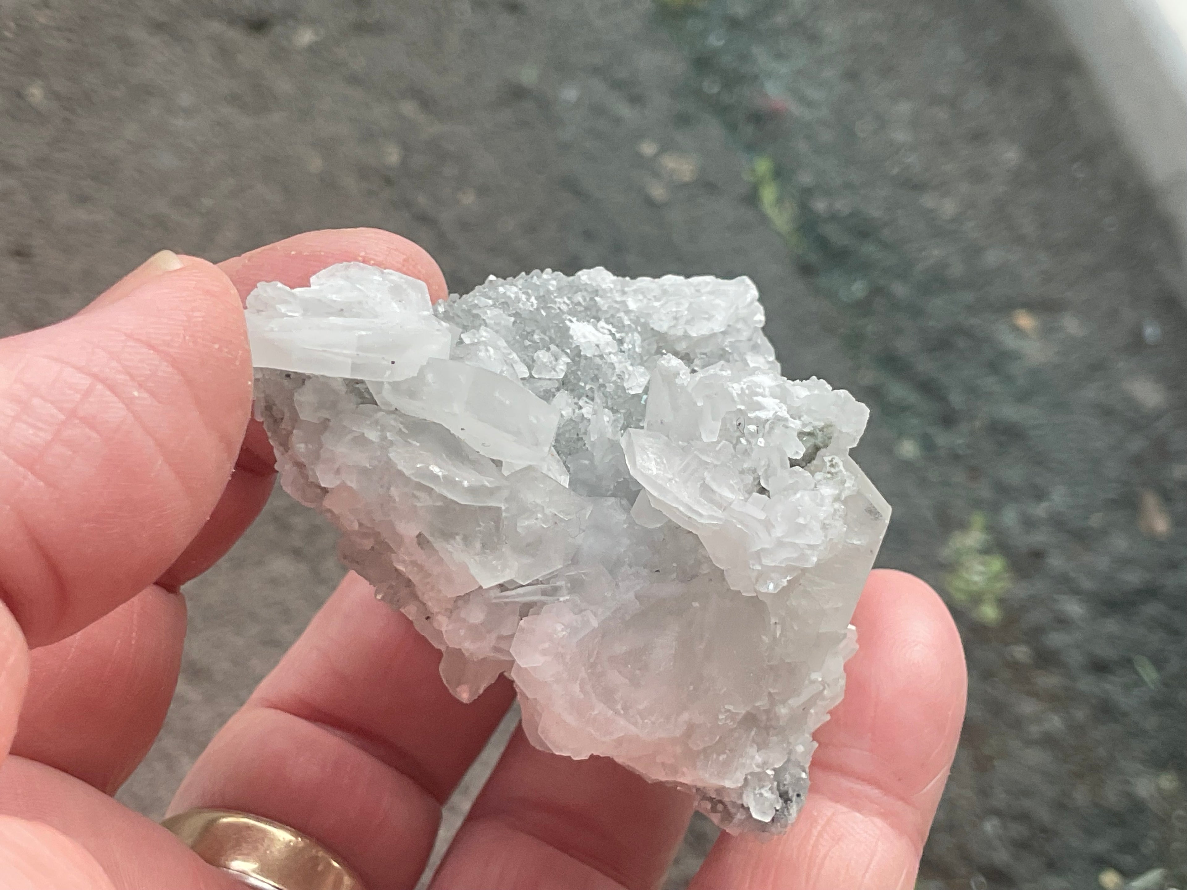 76g Hexagonal Calcite on Quartz/Chalcedony on Druzy Quartz Matrix Specimen 1B from Fujian, China