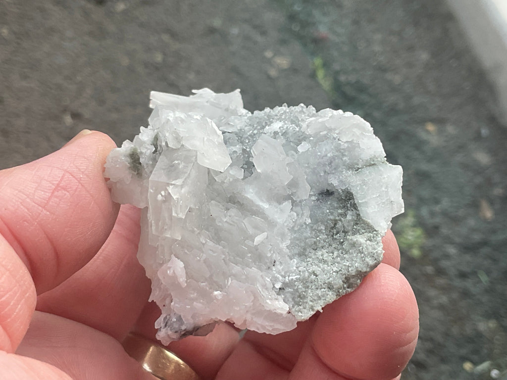 76g Hexagonal Calcite on Quartz/Chalcedony on Druzy Quartz Matrix Specimen 1B from Fujian, China